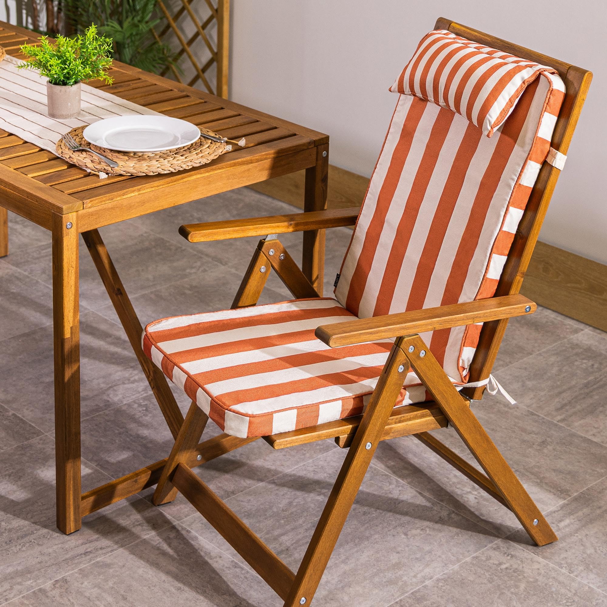 Icon Orange Outdoor High Back Seat Pad With Filling, Stripe
