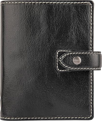 Filofax Malden - Organizador de bolsillo, color negro, táctil, cuero de búfalo de grano completo, seis anillos, con calendario semanal de algodón,