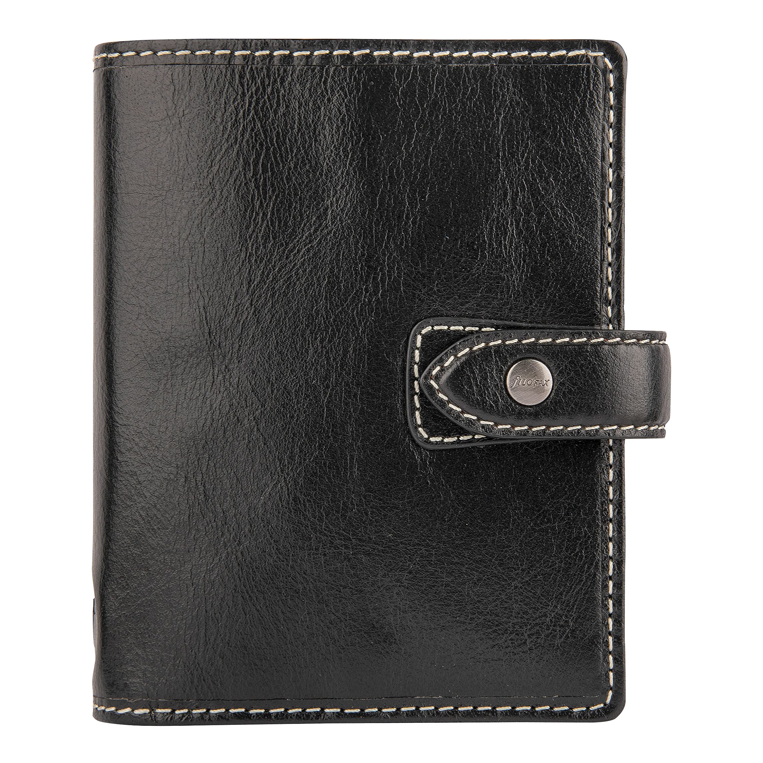 Filofax Malden Organizer, Pocket Size, Black - Tactile, Full Grain Buffalo Leather, Six Rings, with Cotton Cream Week-to-View Calendar Diary, Multilingual, 2024 (C028627-24)