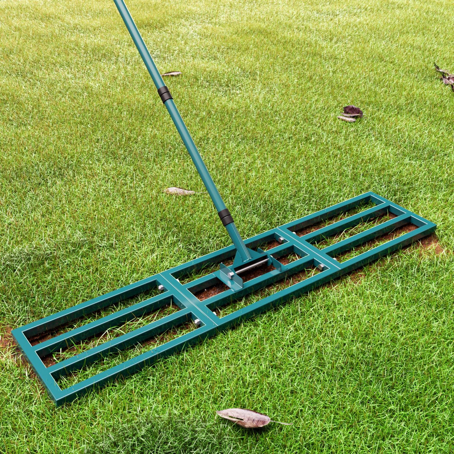Rastrillo nivelador de césped de acero inoxidable resistente de 45 x 10 pulgadas con mango largo ajustable de 78 pulgadas para tierra, suelo, aderezo de patio, campo de golf, herramientas de jardín