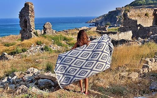 Miniatura 2 de Bersuse Toalla turca de doble capa Zipolite 100% algodón, 37 x 70 pulgadas, azul oscuro