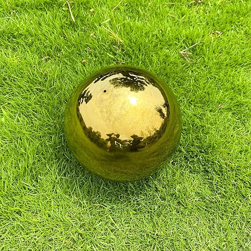 Bola de espejo de globo mirador de 6 pulgadas en acero inoxidable dorado, bola hueca pulida, esfera reflectante de jardín, bolas flotantes para