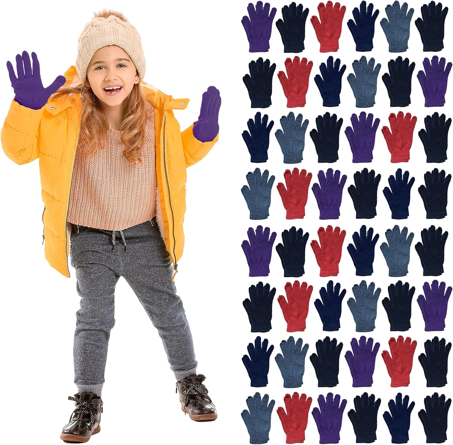 Yacht & Smith 48 Pair Pack Kids Colorful Winter Magic Gloves And Mittens, Stretch gloves ages 3-8