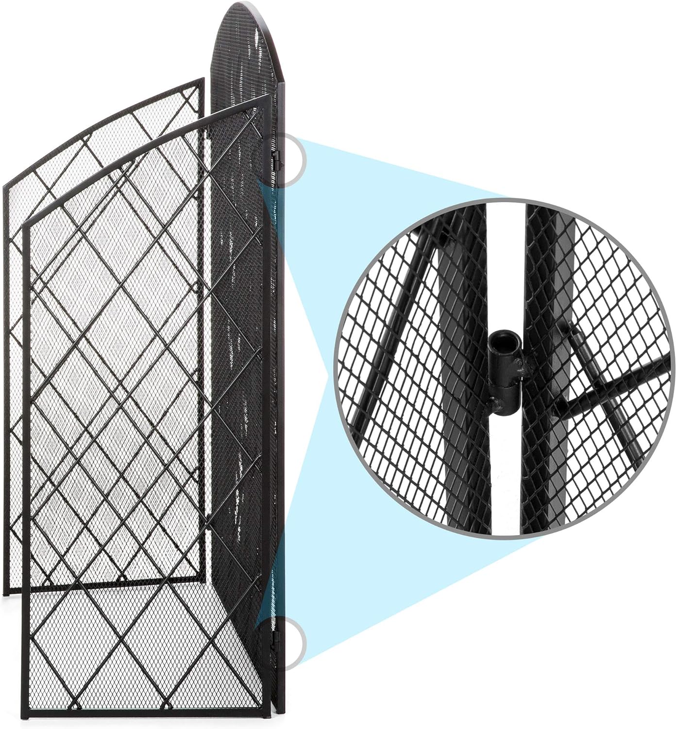 Best Choice Products 3-Panel 50x30in Wrought Iron Decorative Mesh Fireplace Screen Gate Protector, Fire Spark Guard for Indoor & Outdoor w/Folding Side Panels, Black