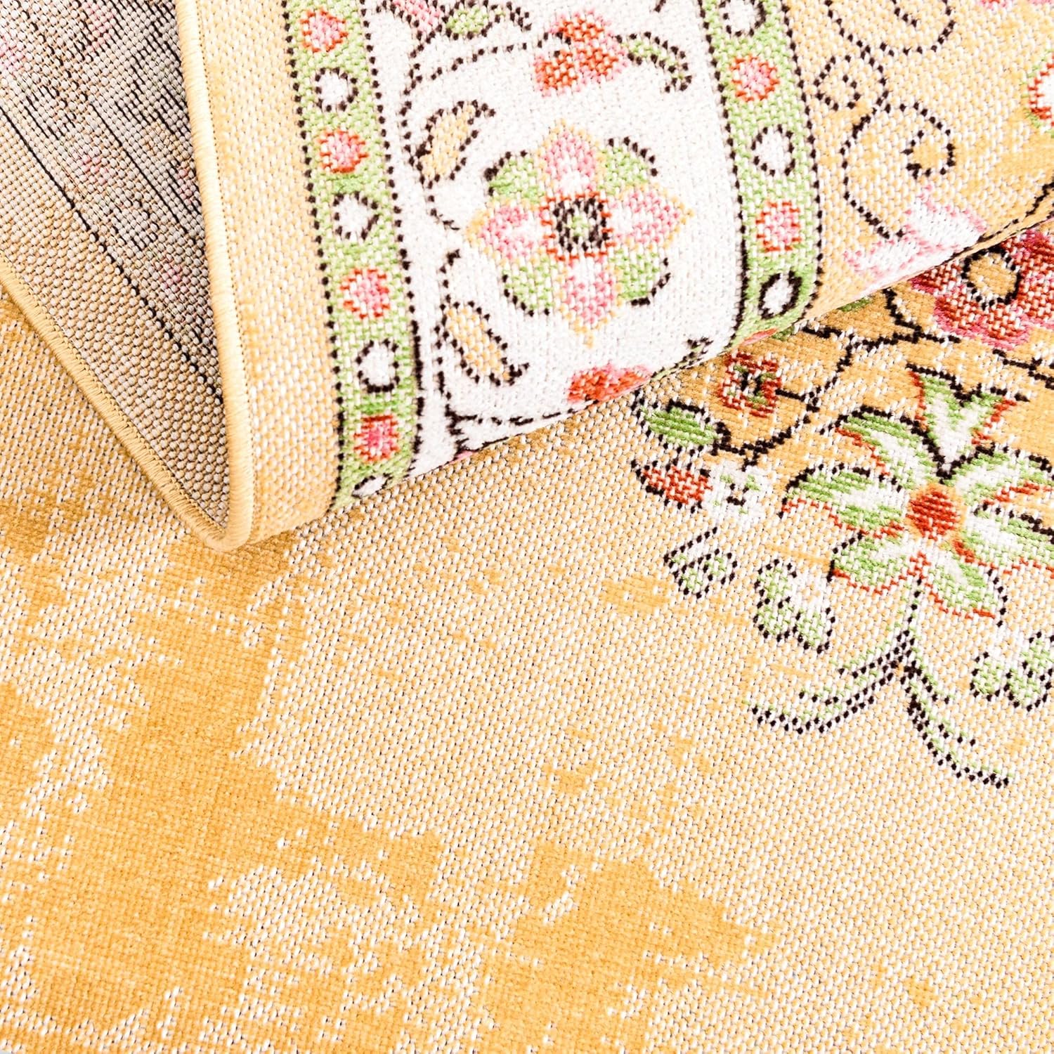 Rugs.com Lucerne Collection Runner Rug – 6 Ft Runner Yellow Low-Pile Rug Perfect for Hallways, Entryways