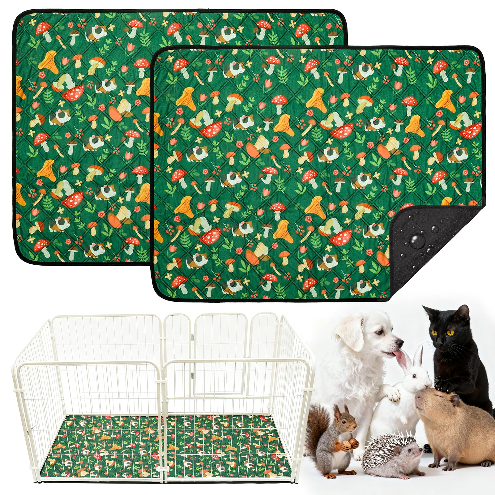 HOZKUY 2 Stück PIPI Pads 90x70cm für Meerschweinchen, wasserdichte & rutschfeste Unterlage mit 4 Lagen, super saugfähige, waschbare Wiederverwendbare Kleintiermatten für Hamster, Kaninchen, Welpen