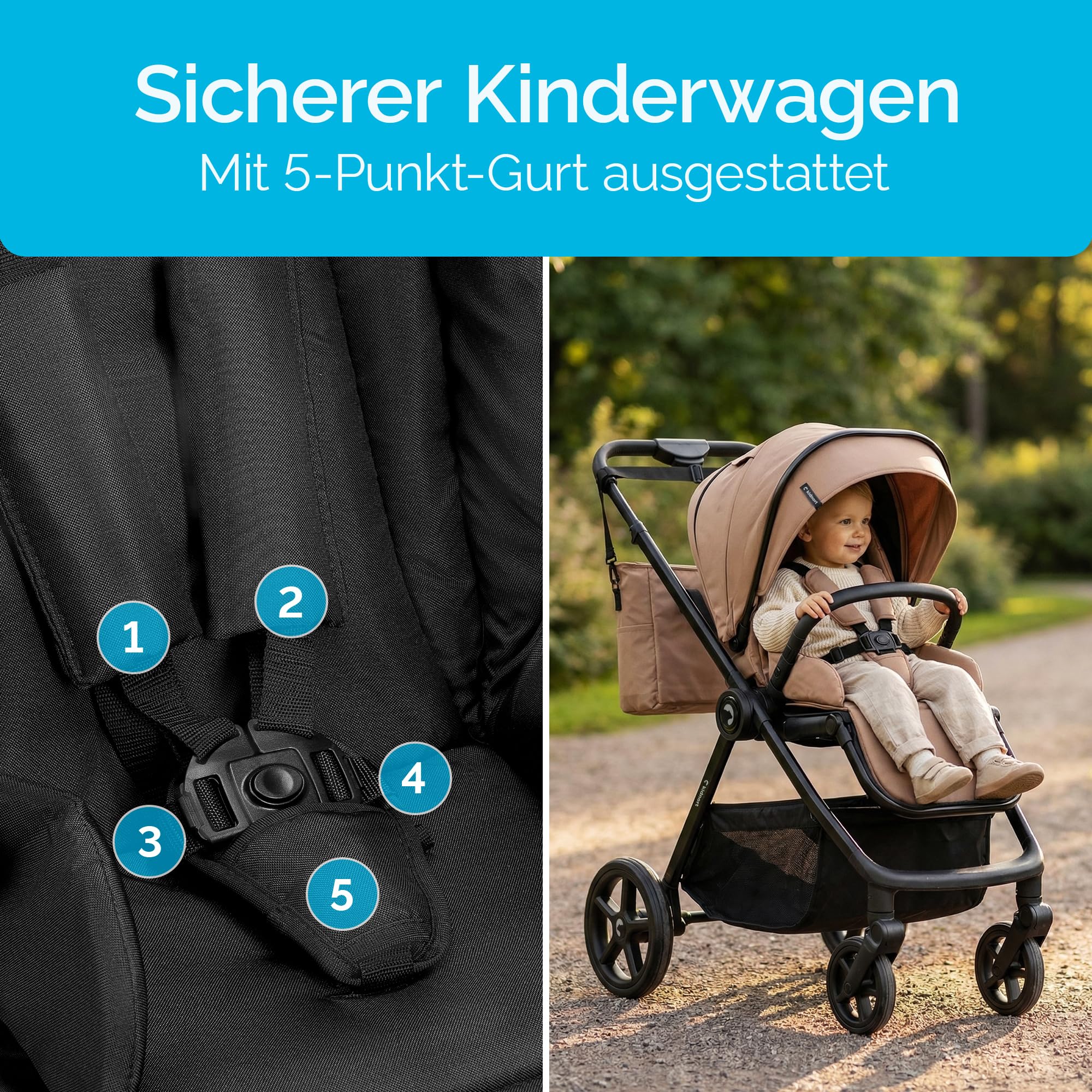 Älskar Buggy Kinderwagen wendbarer Sitz faltbar kompakt bis 22 kg UV-Schutzdach 5-Punkt-Gurt Regenverdeck Moskitonetz Schwarz