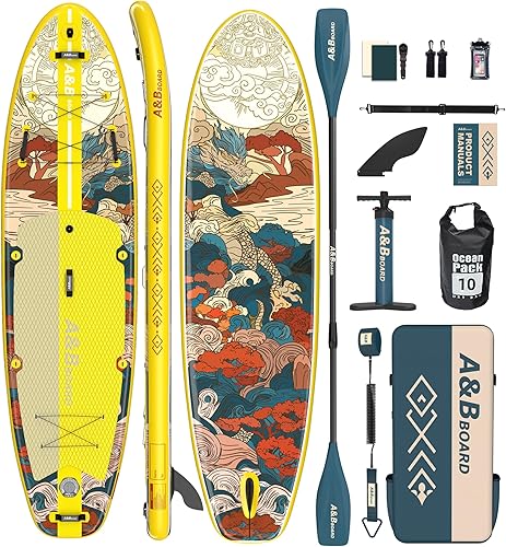 Miniatura 8 de ABBOARD Inflatable Stand Up Paddle Boards - Extra Wide Fishing Paddleboard,Cool Design,Ultra Stable Standup SUP,5 Handles,15 D-Rings, Camera