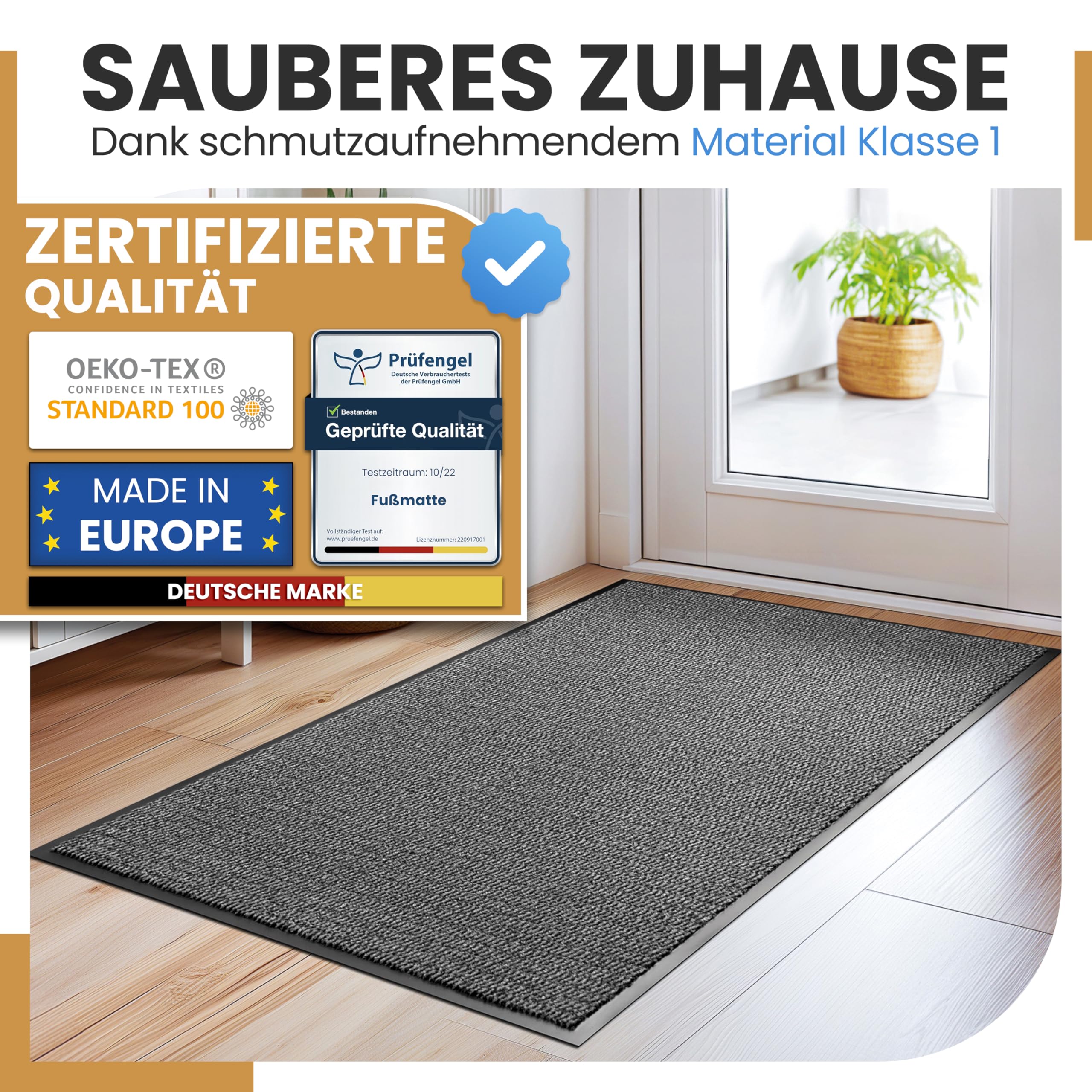 Bodenständig Pulito: lo zerbino definitivo per interni – parte superiore in tessuto assorbente (S-XXL), perfetto come zerbino 90 x 150 per interni ed esterni coperti. Zerbino grande XXL