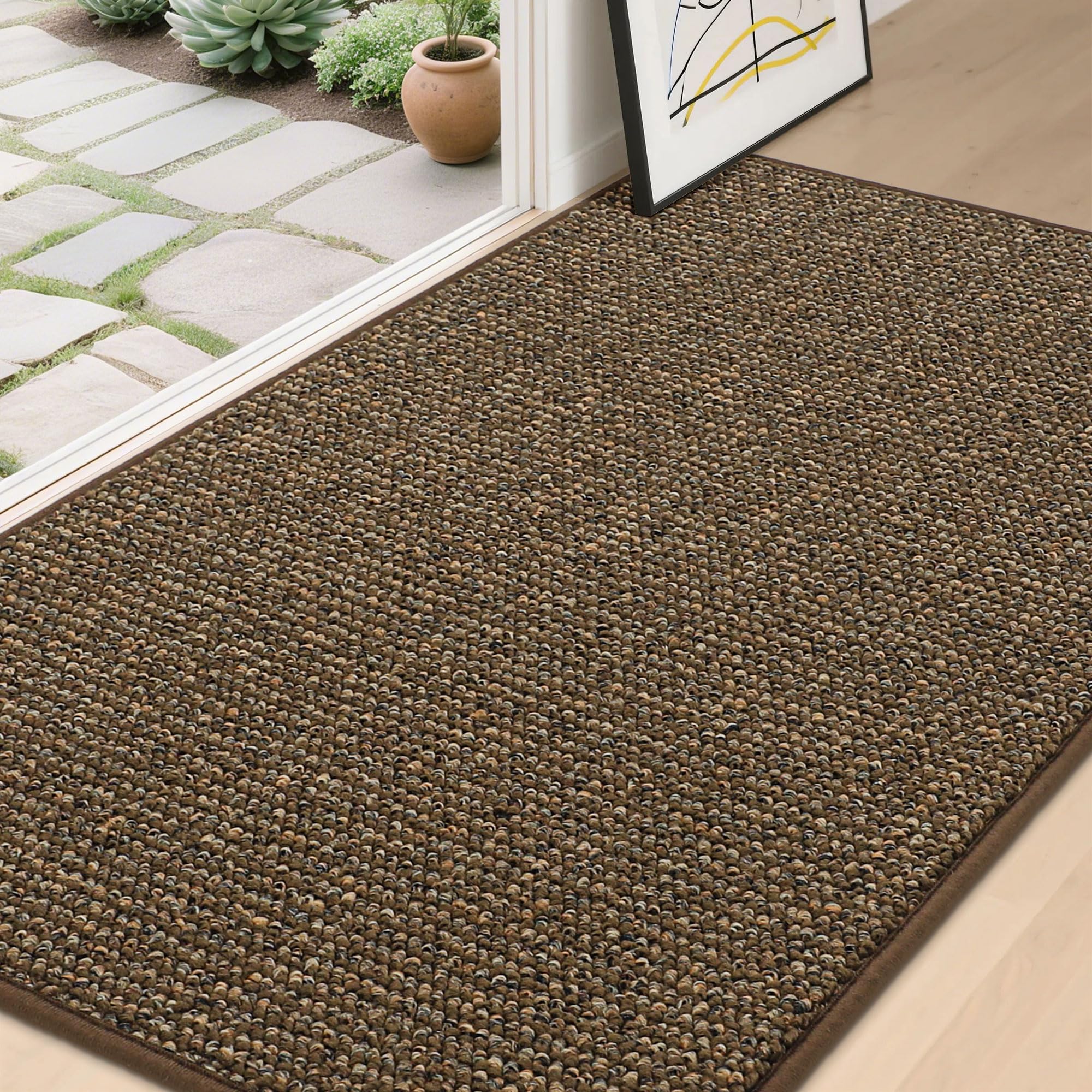 BEQHAUSE Doormat Indoor 90x150 cm, Dirt Trapper Door Mats Non-Slip, Low-Profile Indoor Mats, Resist Dirt Floor Mat Washable Entrance Mat for Front Back Door, Entryway, Hallway, Brown