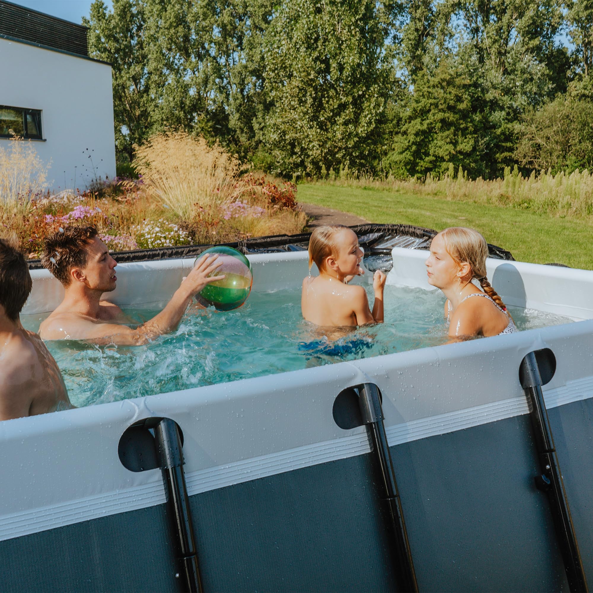 EXIT Toys Piscine Hors Sol Tubulaire Rectangulaire 540 x 250 x 100 cm avec Pompe à Filtre à Sable – pour Familles et Grands Jardins – Cadre en Acier Thermolaqué – Black Leather – Noir