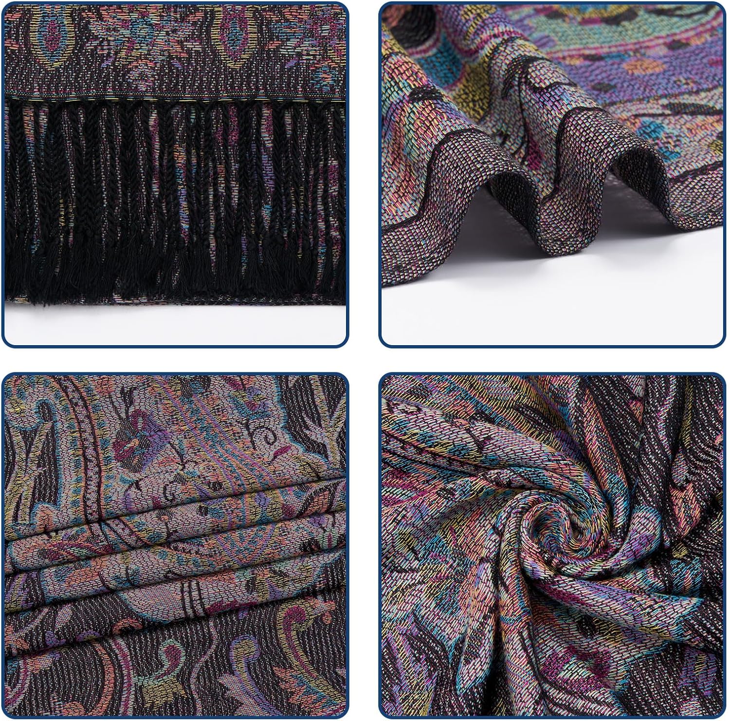Paisley Pashmina Shawl Wrap Women Reversible Vintage Jacquard Pashmina Rave Scarf with Fringe for Evening, Wedding - Image 2