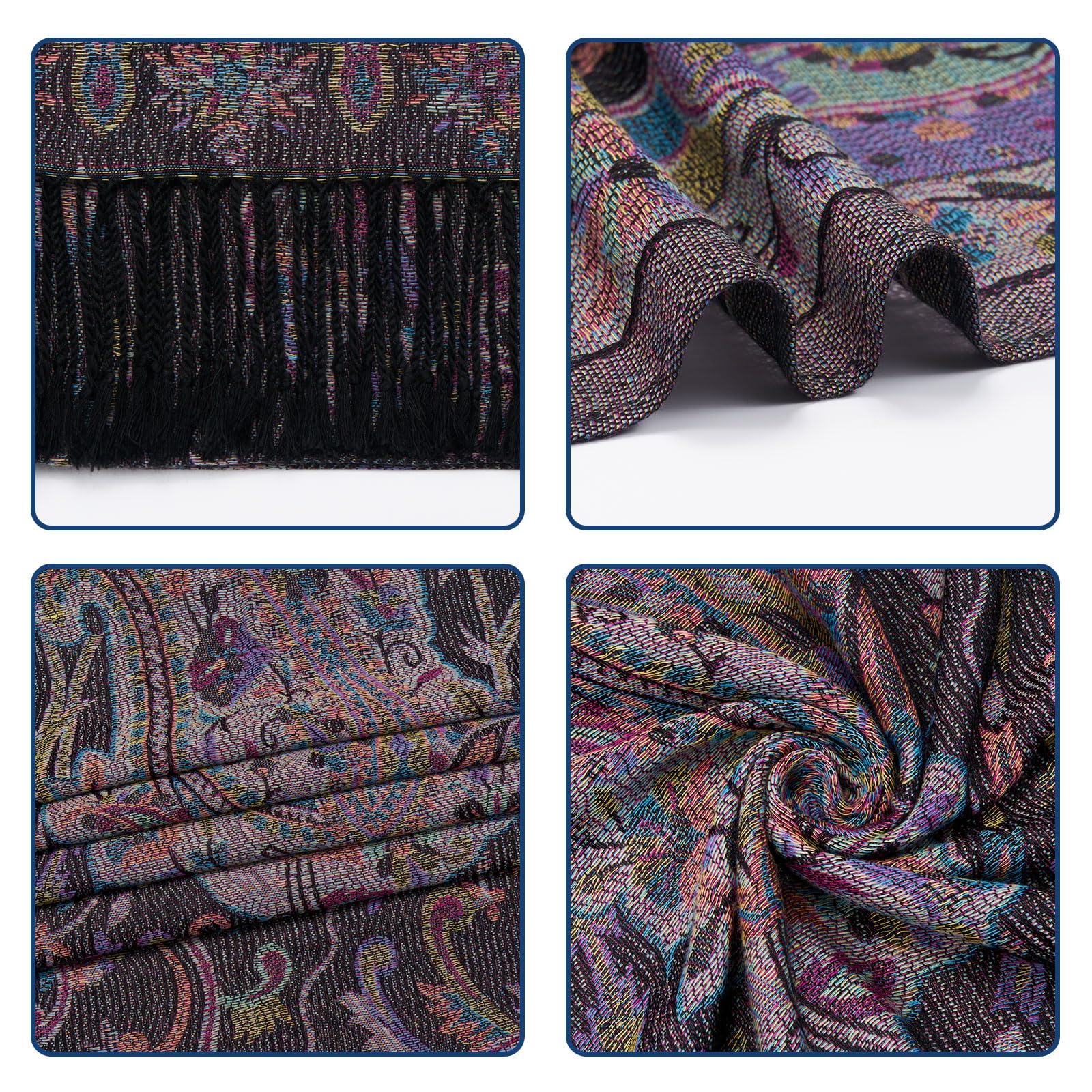 QIUTIMIY Paisley-Pashmina-Schal für Damen, wendbar, Vintage-Jacquard-Pashmina-Rave-Schal mit Fransen für Abendveranstaltungen, Hochzeiten