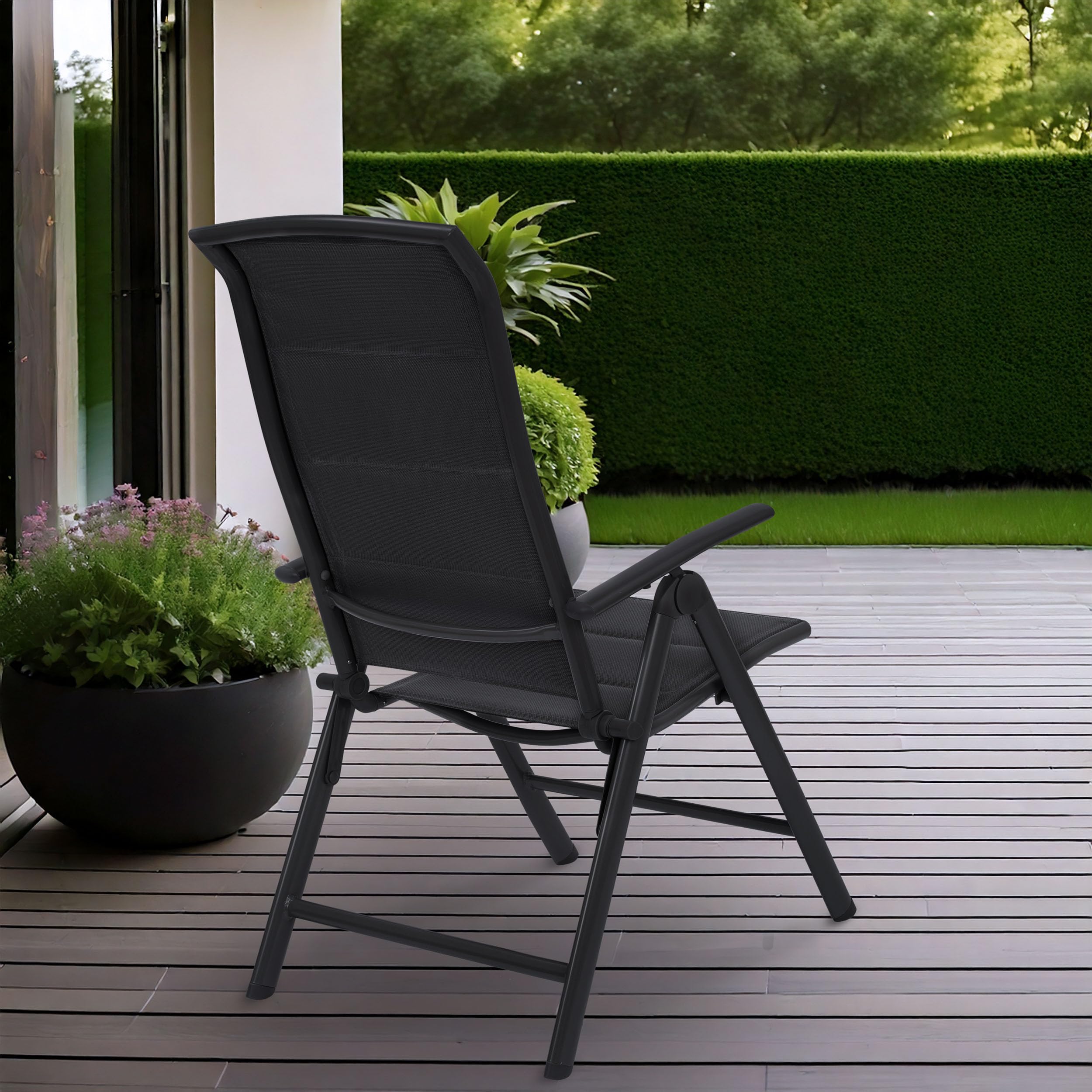 BRUBAKER 2er Set Gartenstühle Milano - Gepolsterte Klappstühle - 8-Fach verstellbare Rückenlehnen - Stühle aus Aluminium - Wetterfest - Anthrazit | 8-fach verstellbare Rückenlehnen - Stühle aus Aluminium - Wetterfest - Anthrazit