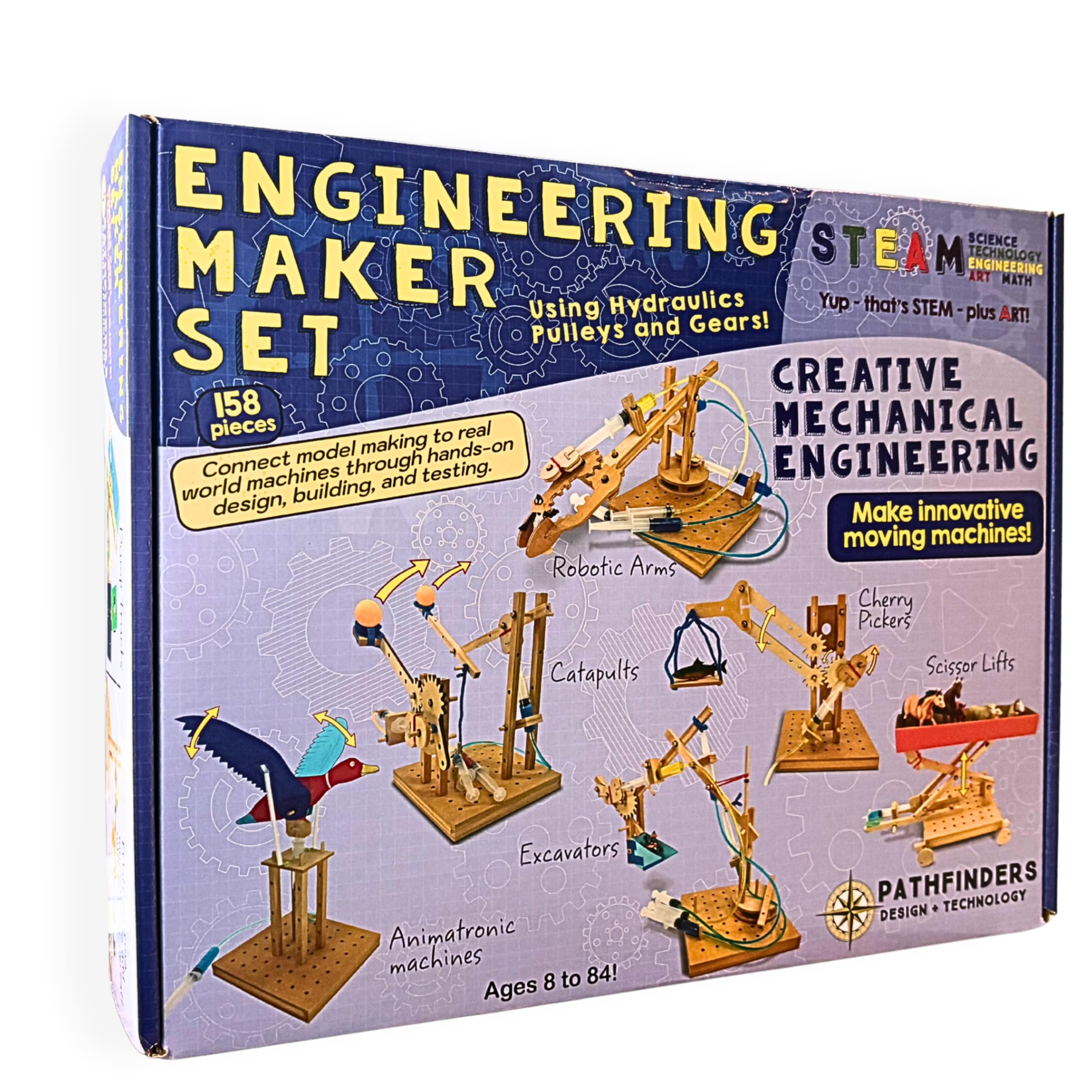 Engineering Maker Set — Real Wood STEM Building Kit | Hydraulics, Gears, Levers & Pulleys…