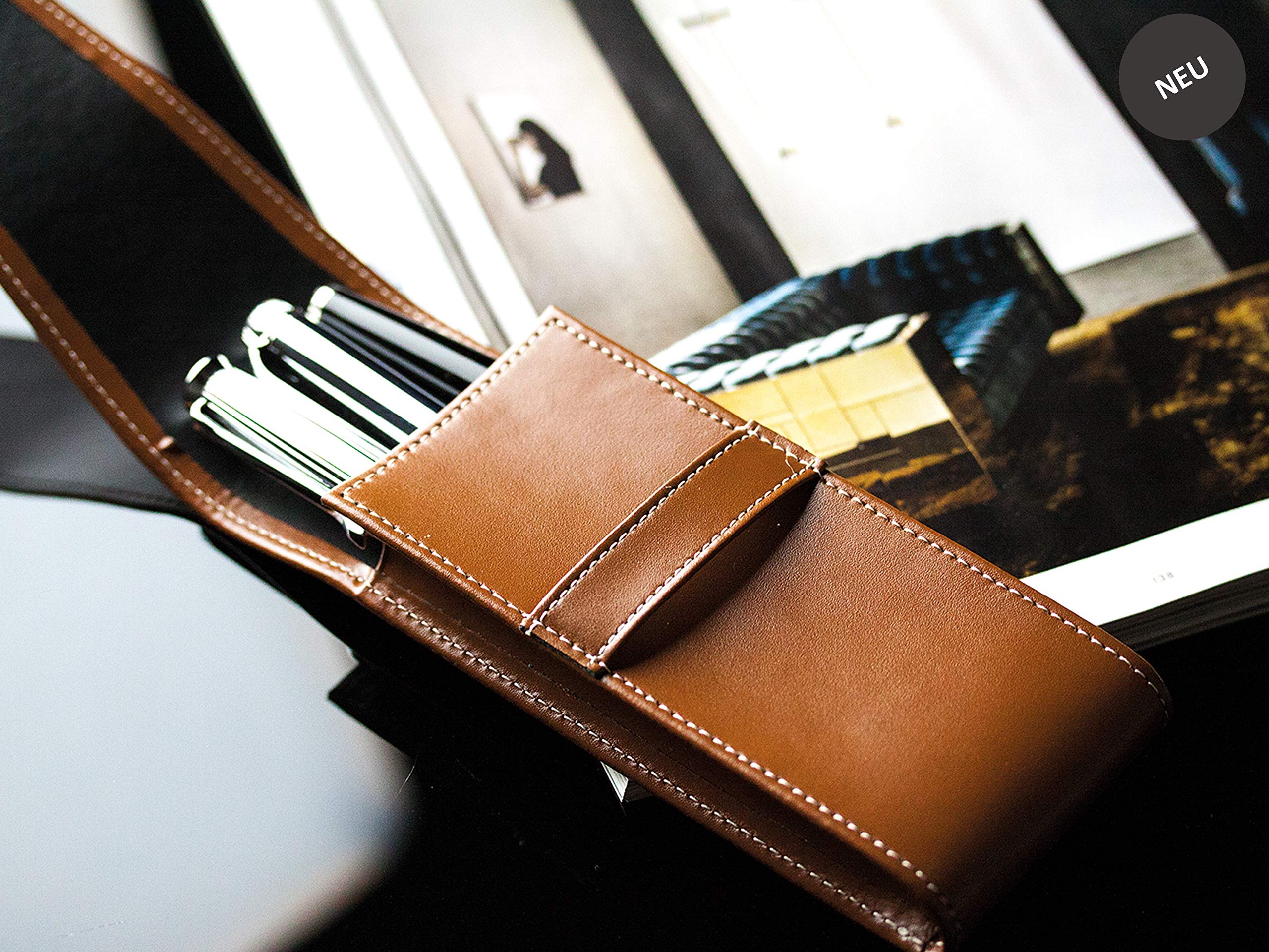 DELMON VARONE Astuccio In Pelle Pieno Fiore Marrone Scuro - Fatto A Mano In Germania, Personalizzabile Con Goffratura (22x5,5x3 Cm) - 5