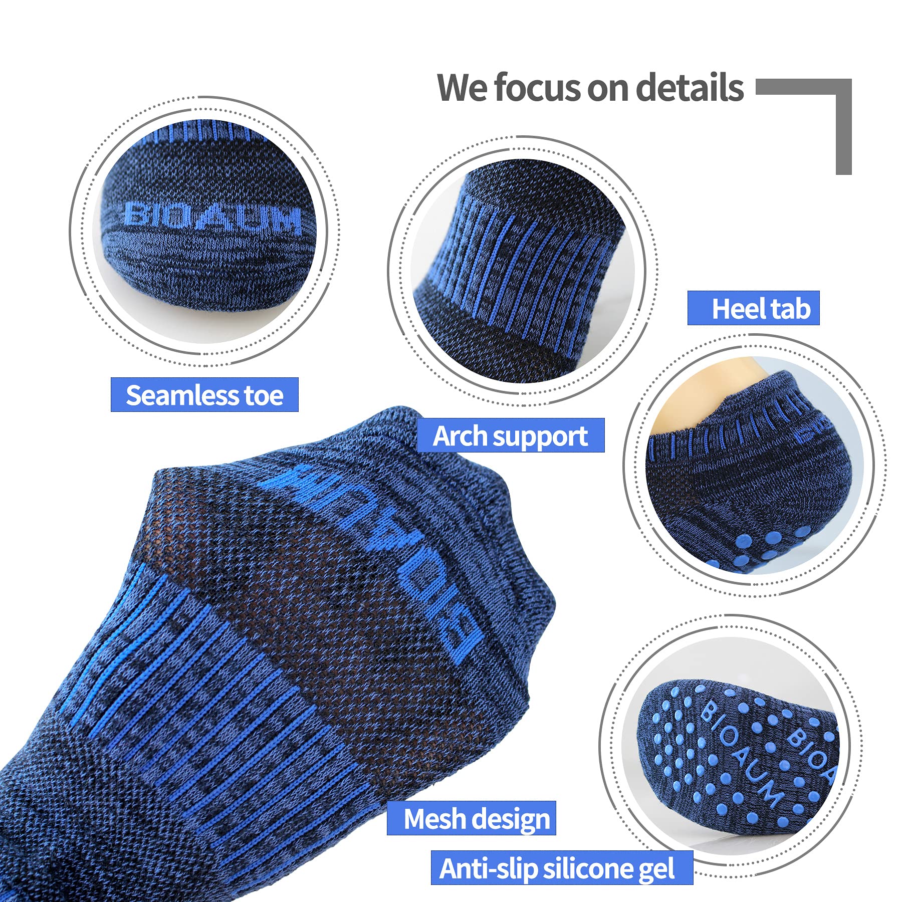 BIOAUM Calcetines de yoga para mujer, 6 pares de calcetines de algodón con agarre antideslizante, para pilates y hospitales