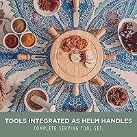 Vista 3 de PICNIC TIME Mariner Cheese Board and Knife Set, Novelty Charcuterie Board Set with Stainless Steel Tools Housed in Helm Case Under the Lid