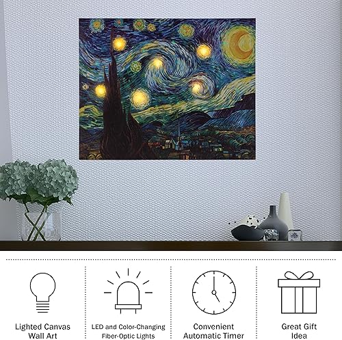 Miniatura 2 de Lavish Home Van Gogh - Juego de arte para pared, lienzo iluminado con luz de noche estrellada, luces de fibra óptica y vela LED sin llama,