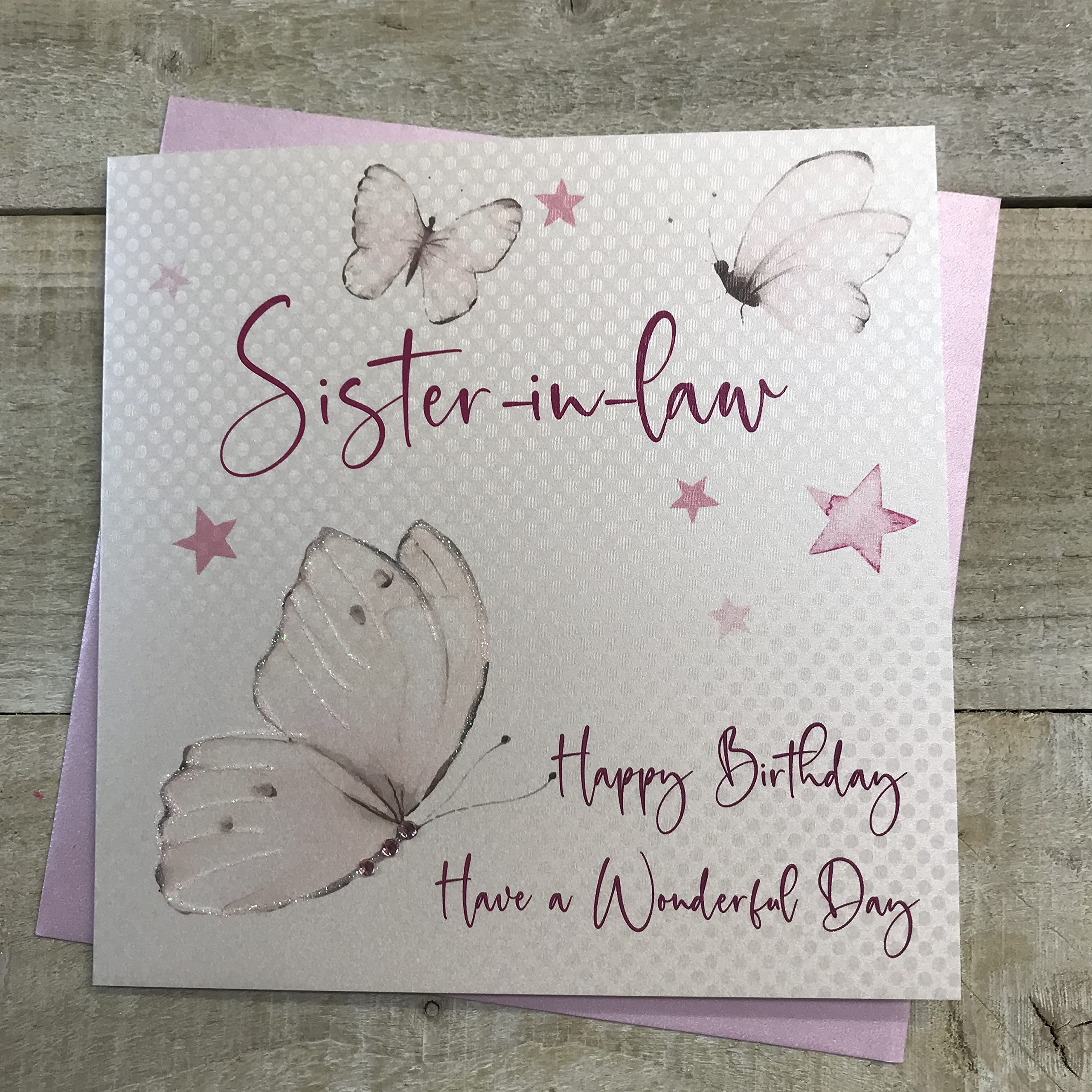 White Cotton Cards Geburtstagskarte ‚Pink Present‘ Für Cousin/Cousine – Handgefertigt, 16x16 Cm, Mit Glitzer