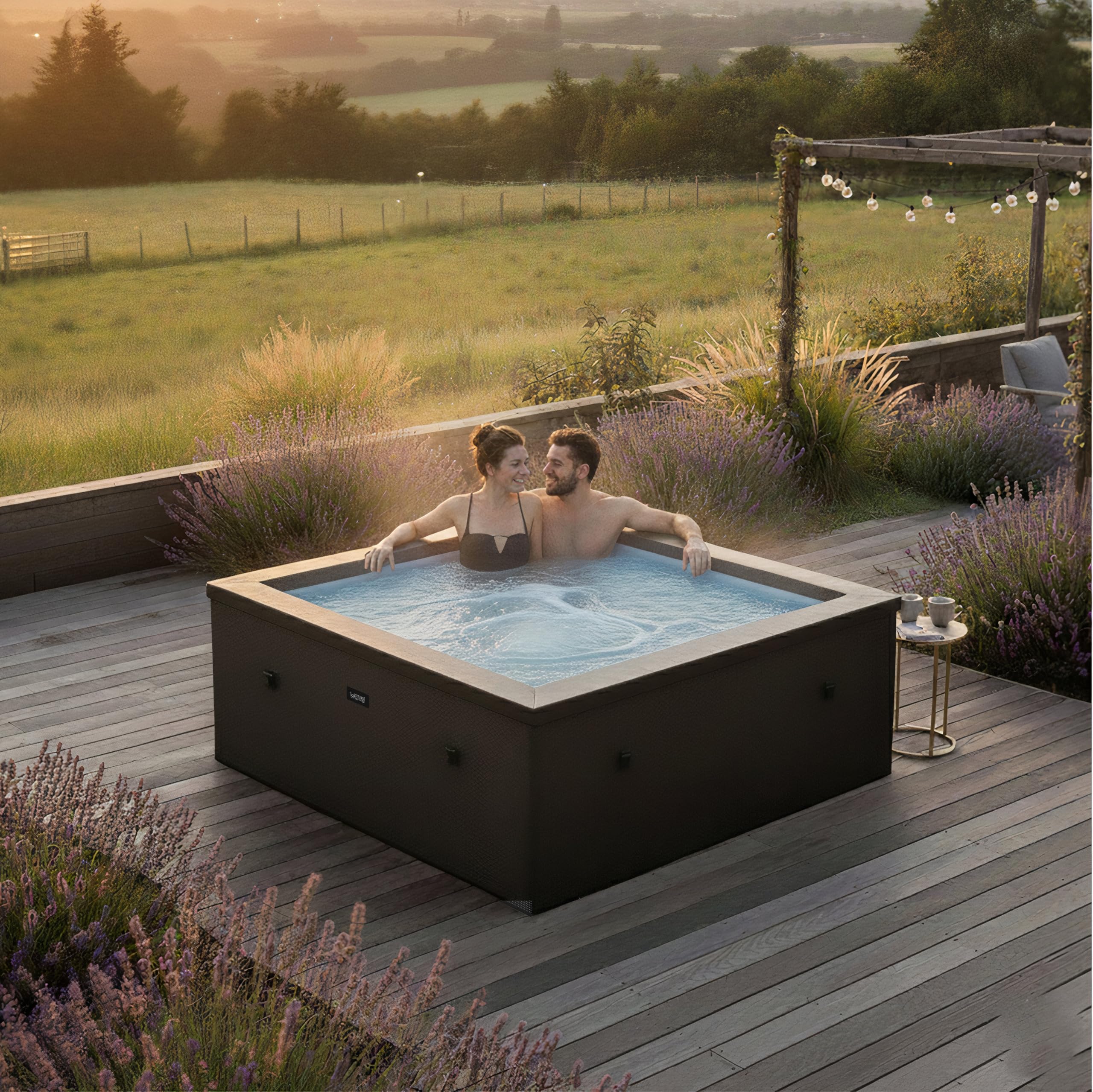 Wave Garda Eco Foam Spa | Tragbarer Outdoor-Hot Tub mit schneller Aufheizung | Strapazierfähiges PVC-Material | Einfacher Aufbau (Charcoal Black, 4 Person)