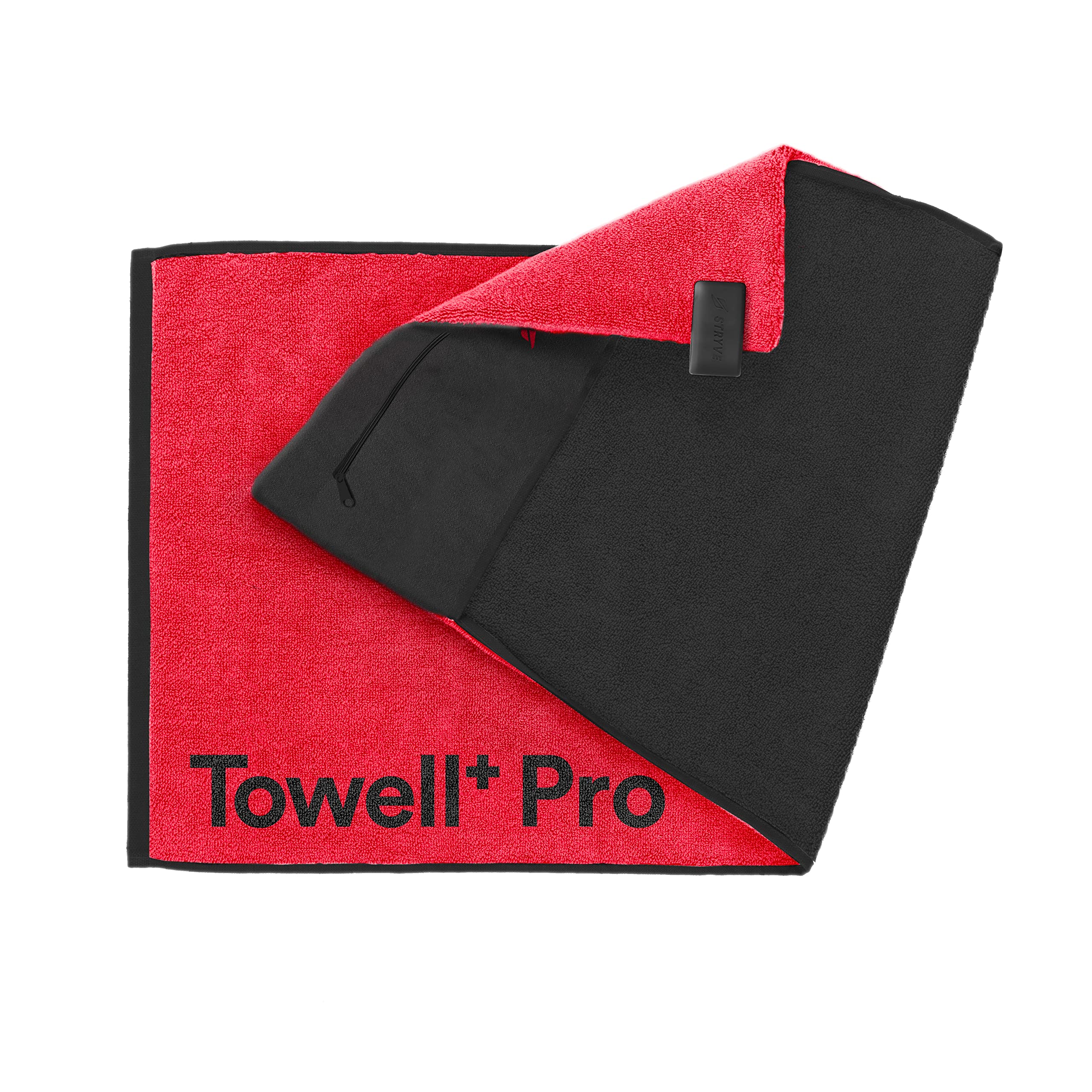 STRYVE TOWELL+Pro Sporthandtuch (105 x 42,5cm) Fitness Handtuch mit Magnet, Tasche + Rutschschutz, Badetuch, Yoga & Fitnessstudio Handtuch (Towell Pro, Neon Red)