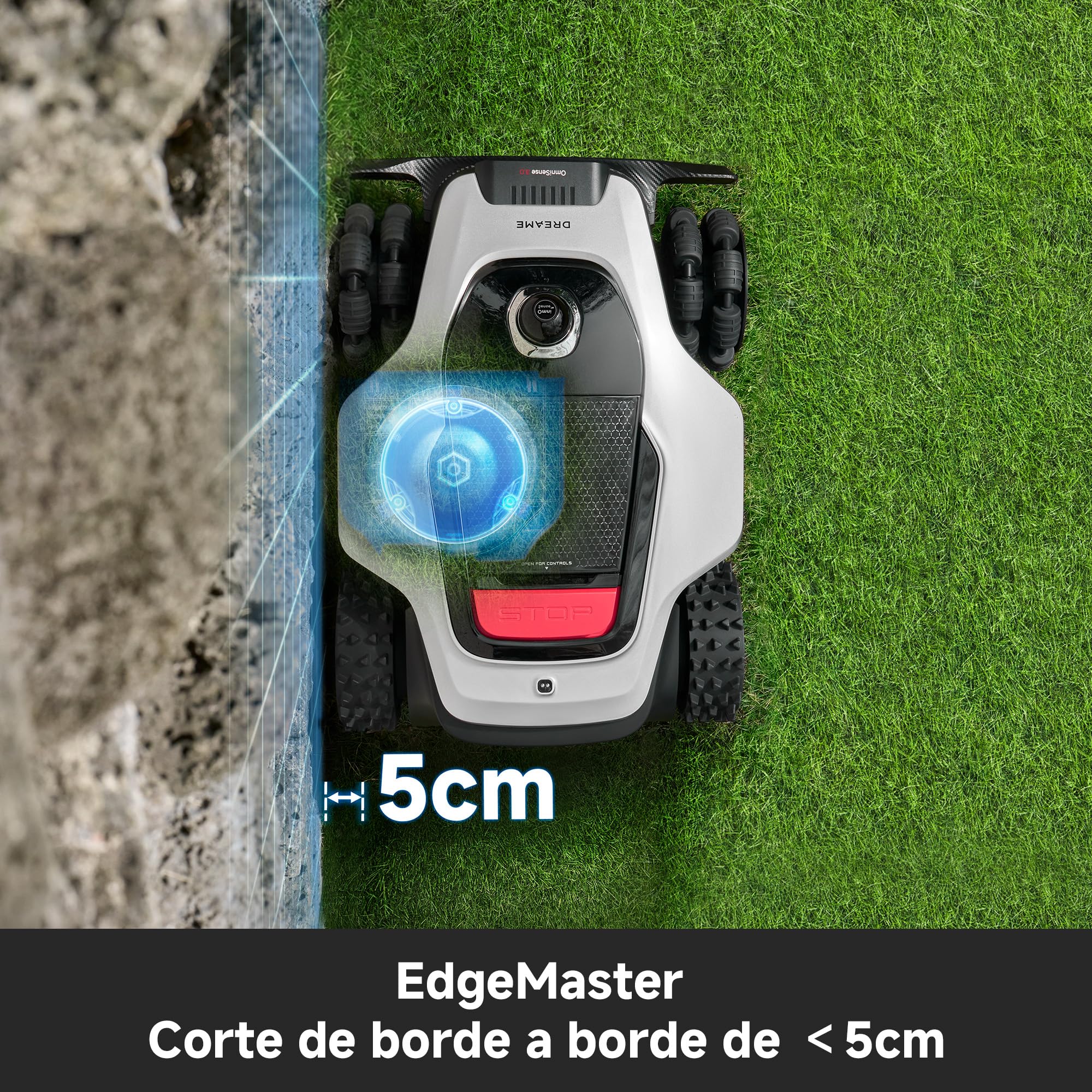 DREAME A3 AWD 2000 Robot Cortacésped sin RTK, LiDAR 3D y Visión Dual con IA | Cubre 2000㎡, Motores de Buje AWD, 80% (38,7°) de Pendiente y Obstáculos de 5,5cm, EdgeMaster: Cortado de Bordes de＜5cm