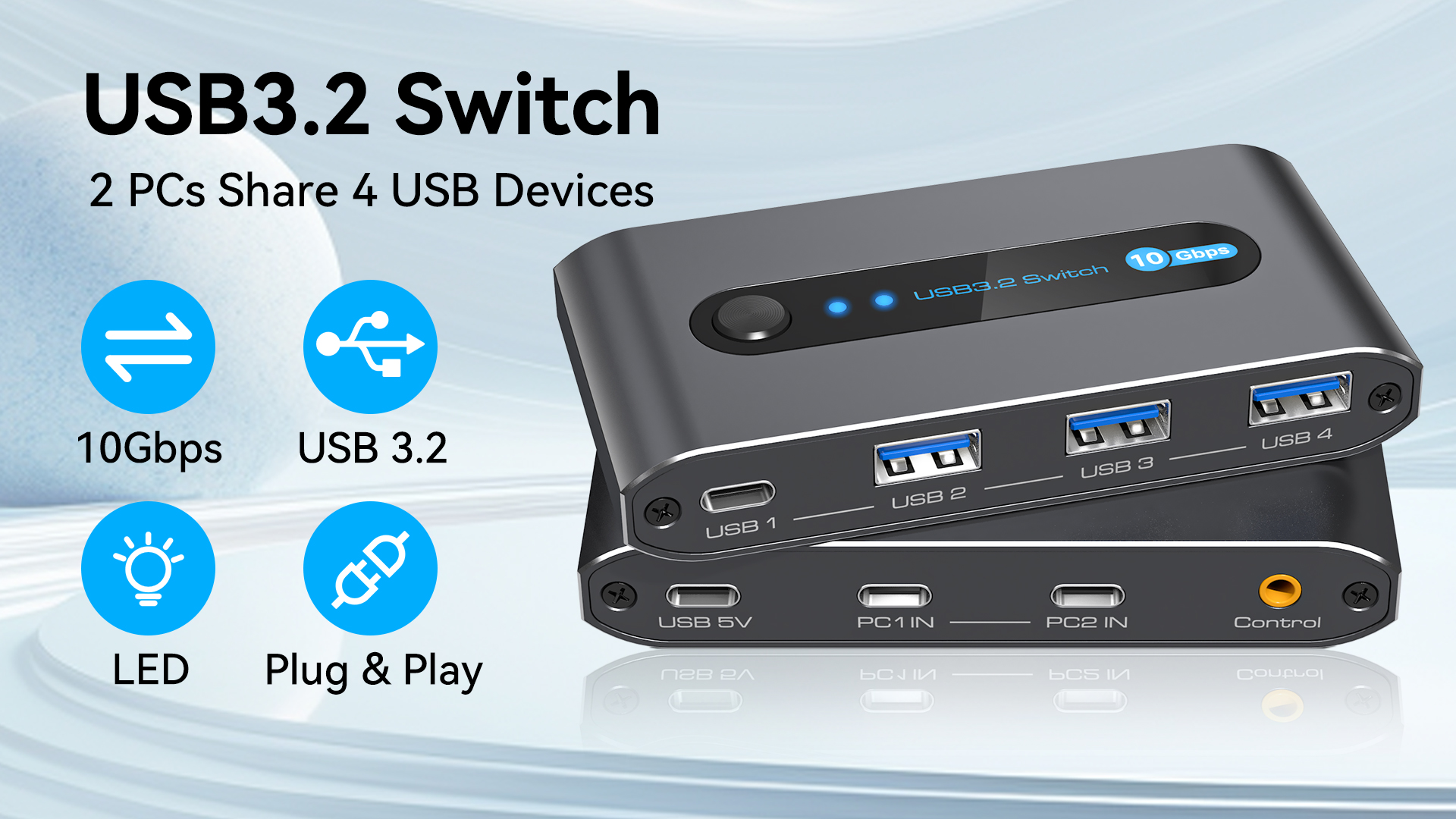 UGREEN Switch USB C KVM 2 Ingressi 4 Uscite 5Gbps - Condivisione Tastiera Mouse Tra 2 PC - Plug And Play