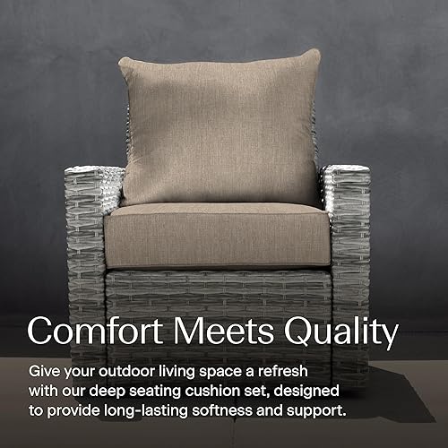 Vista 104 de Honeycomb - Asiento profundo para exteriores, 24 pulgadas de ancho x 23 pulgadas de profundidad, cojín para silla de exterior, rayas marfil y negro