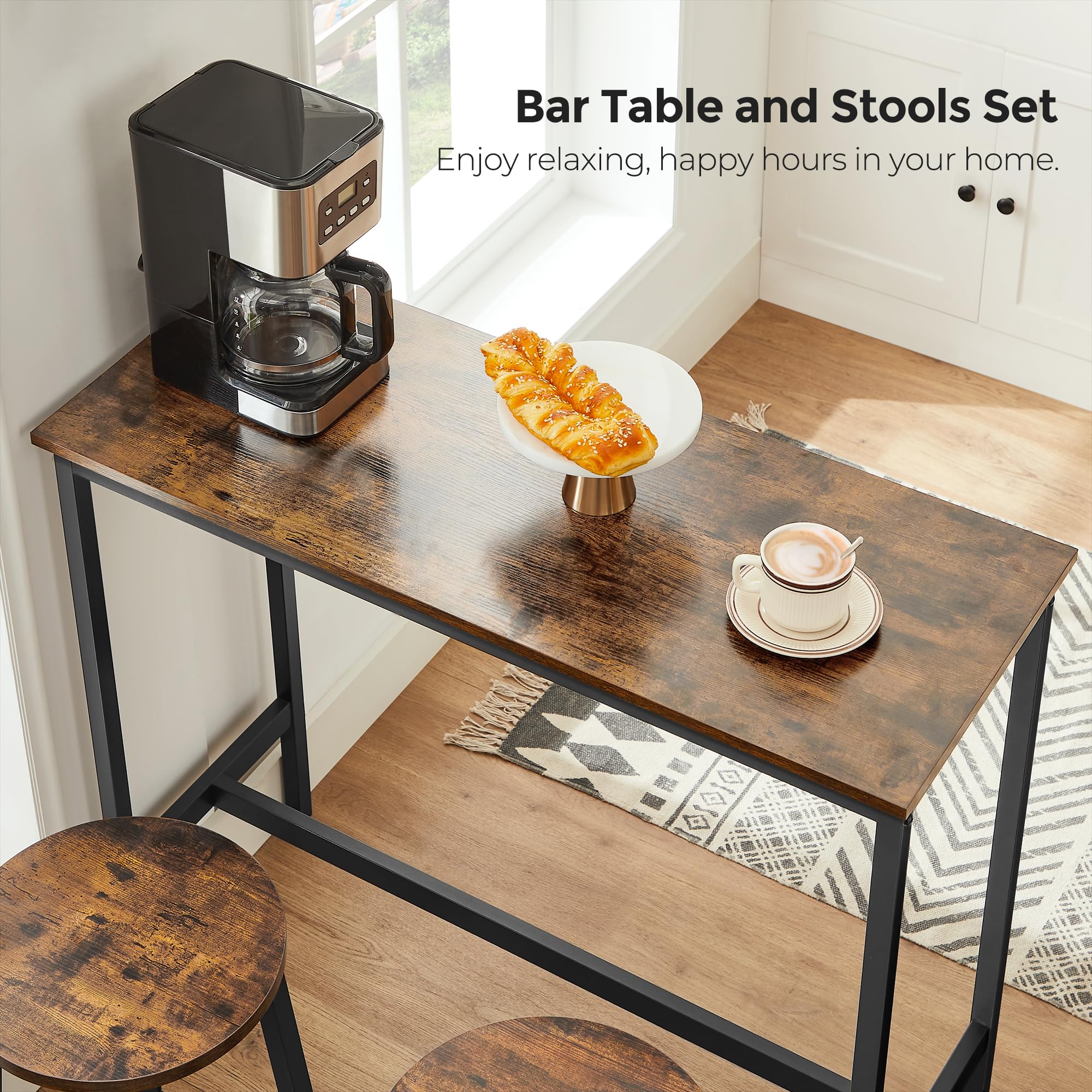 直接取引 VASAGLE Industrial Bar Table Set VASAGLE Dining Table Set, Bar Table and Stools, Breakfast Bar
