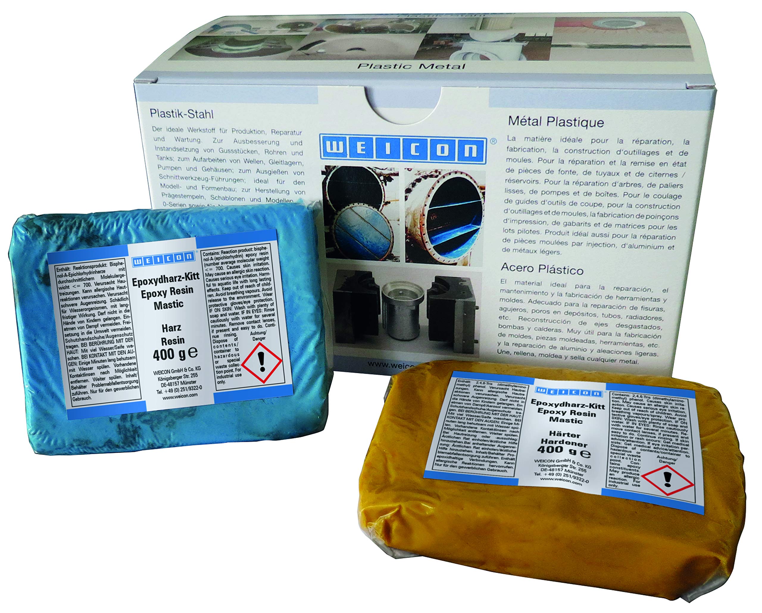 WEICON Resina epossidica pastosa 800 g composto per riparazioni universale impastabile in un pacchetto completo
