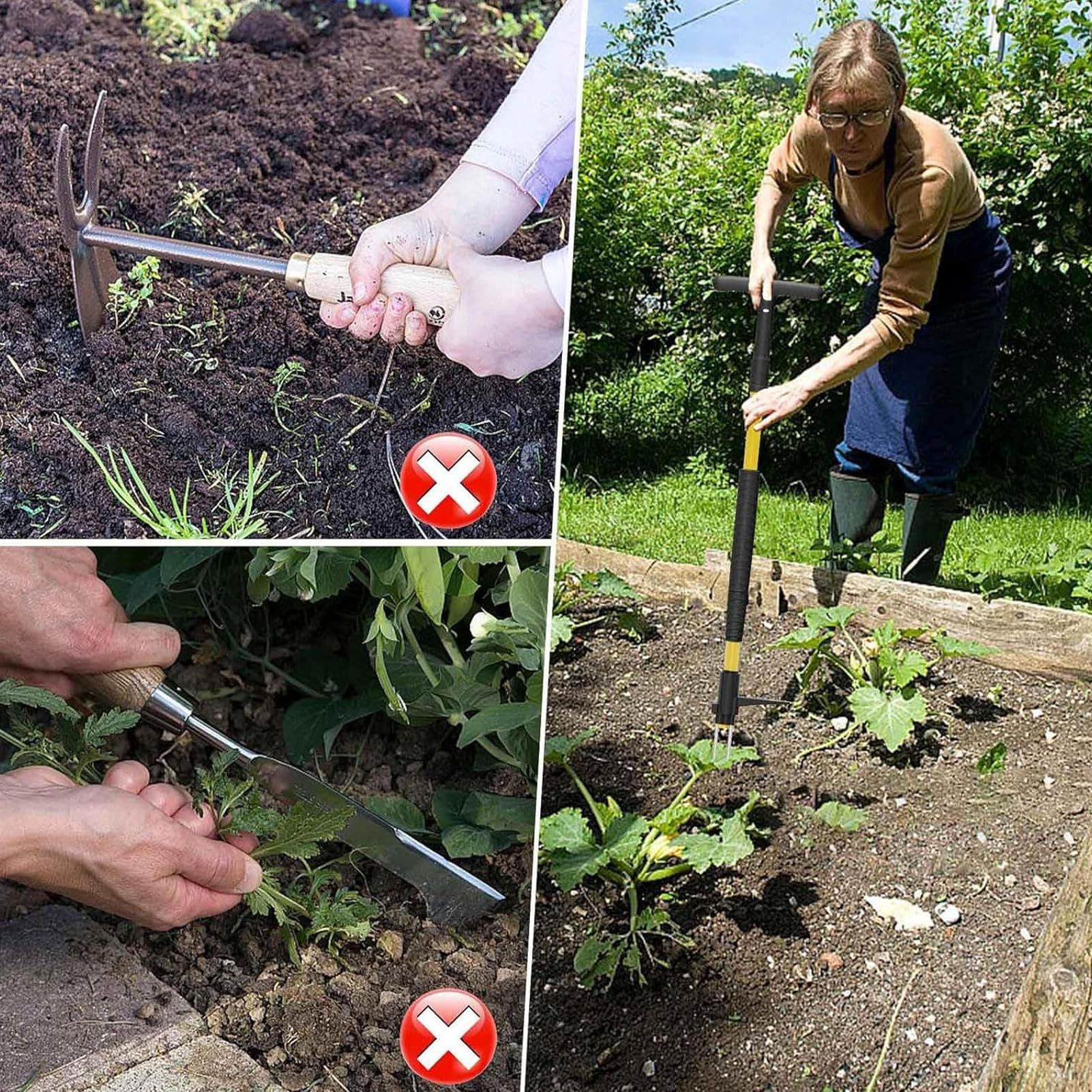 Estirpatore per da Giardino Zappa Manuale a 3 Artigli con Impugnatura a T | Attrezzo per Rimuovere Radici di Piante Infestanti per Prato Cortile Serra Fattoria Patio