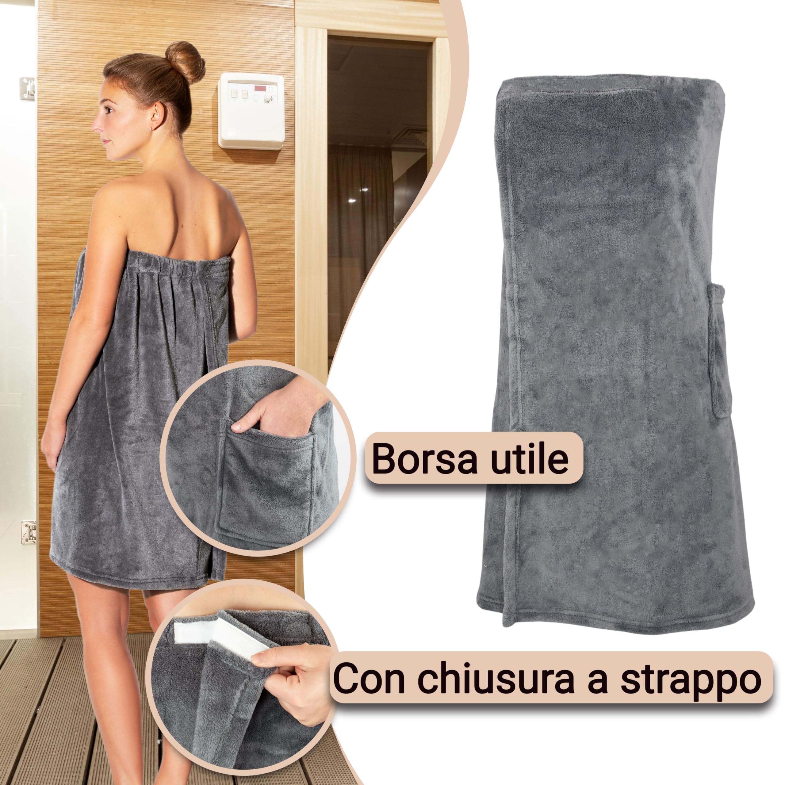 ZOLLNER Kilt da sauna donna - morbido sulla pelle e assorbente - Poliestere - con fascia elastica e chiusura a strappo - Lavabile a 40°C, 295