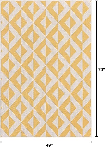 Vista 330 de Unique Loom Unique Loom Outdoor Collection - Alfombra de área - Napa (3 pies 3 pies, redonda, amarillo y aguamarina/amarillo)