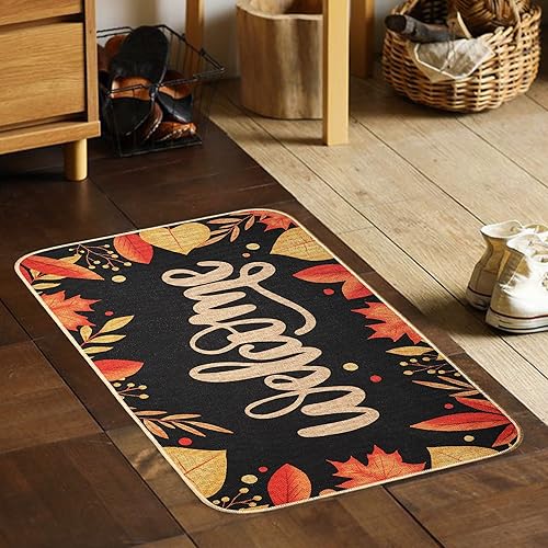 Miniatura 2 de Erweicet Tapete de calabaza de otoño con texto en inglés "Hello Autumn Pumpkin", tapete antideslizante para puerta de Acción de Gracias, para puerta