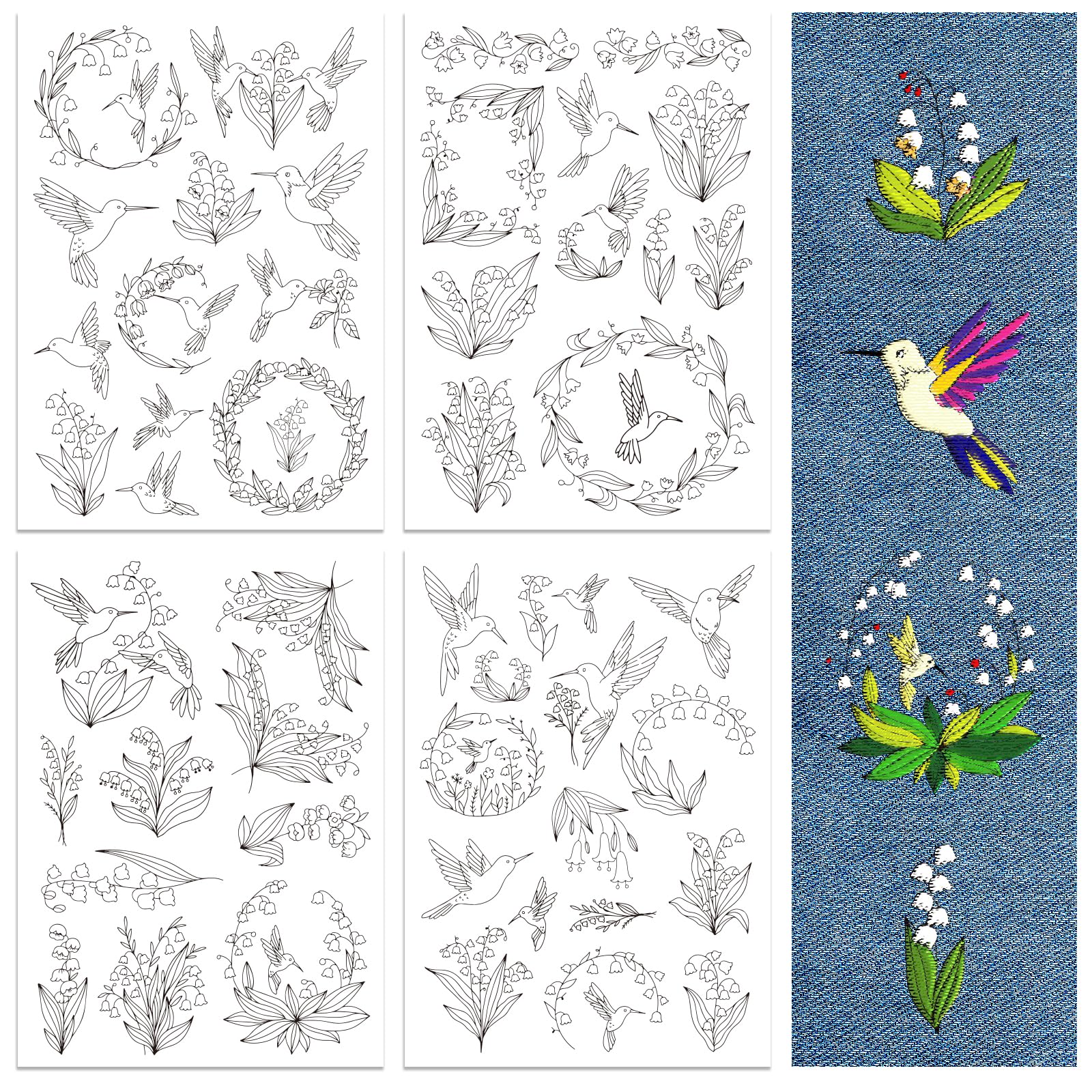 Motifs de broderie solubles Peacoblue : lot de 4 feuilles lavables pour customiser vos vêtements