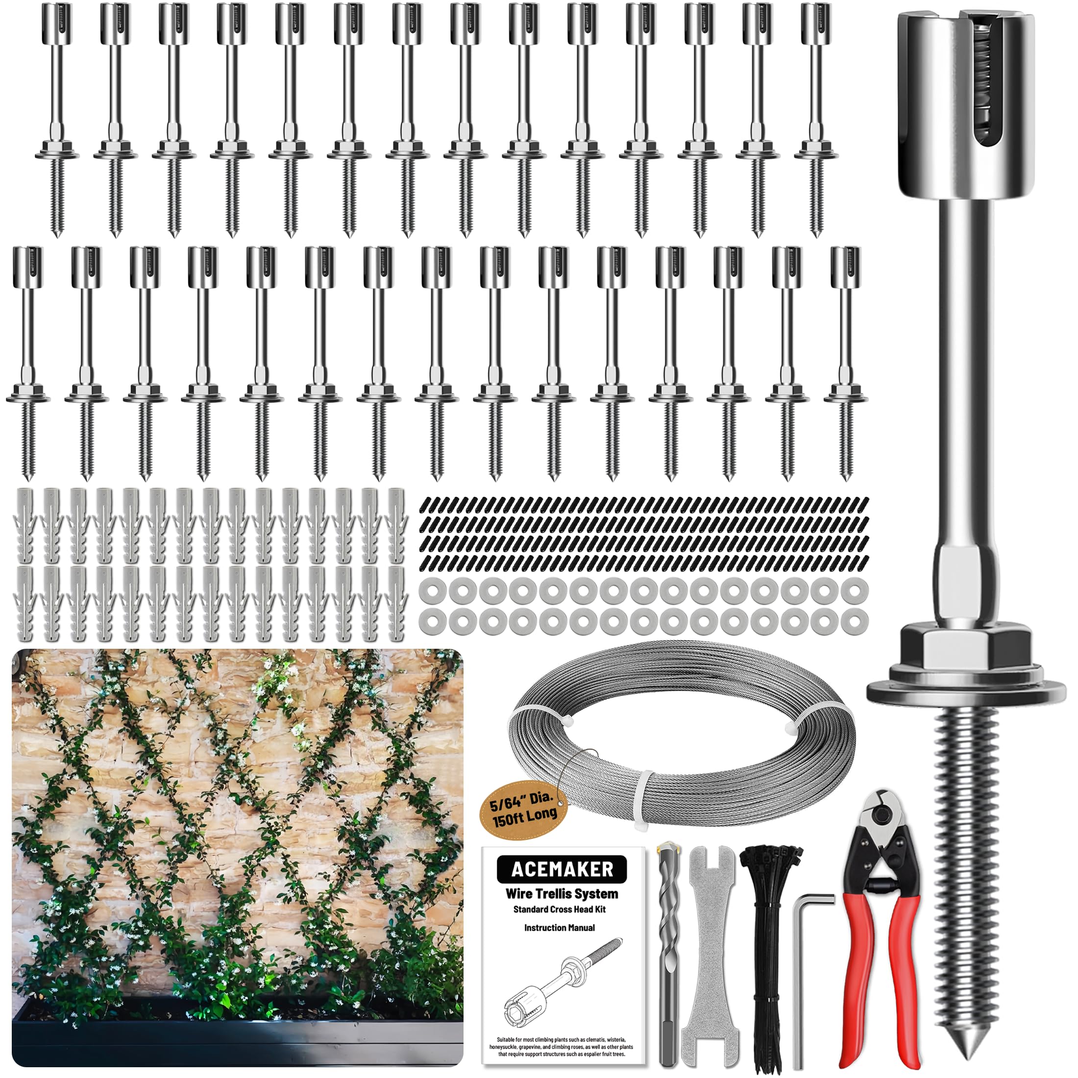 Photo 1 of Acemaker Wire Trellis Kit - 30-Set 5/64" Crosshead with Cutter & 150ft Cable