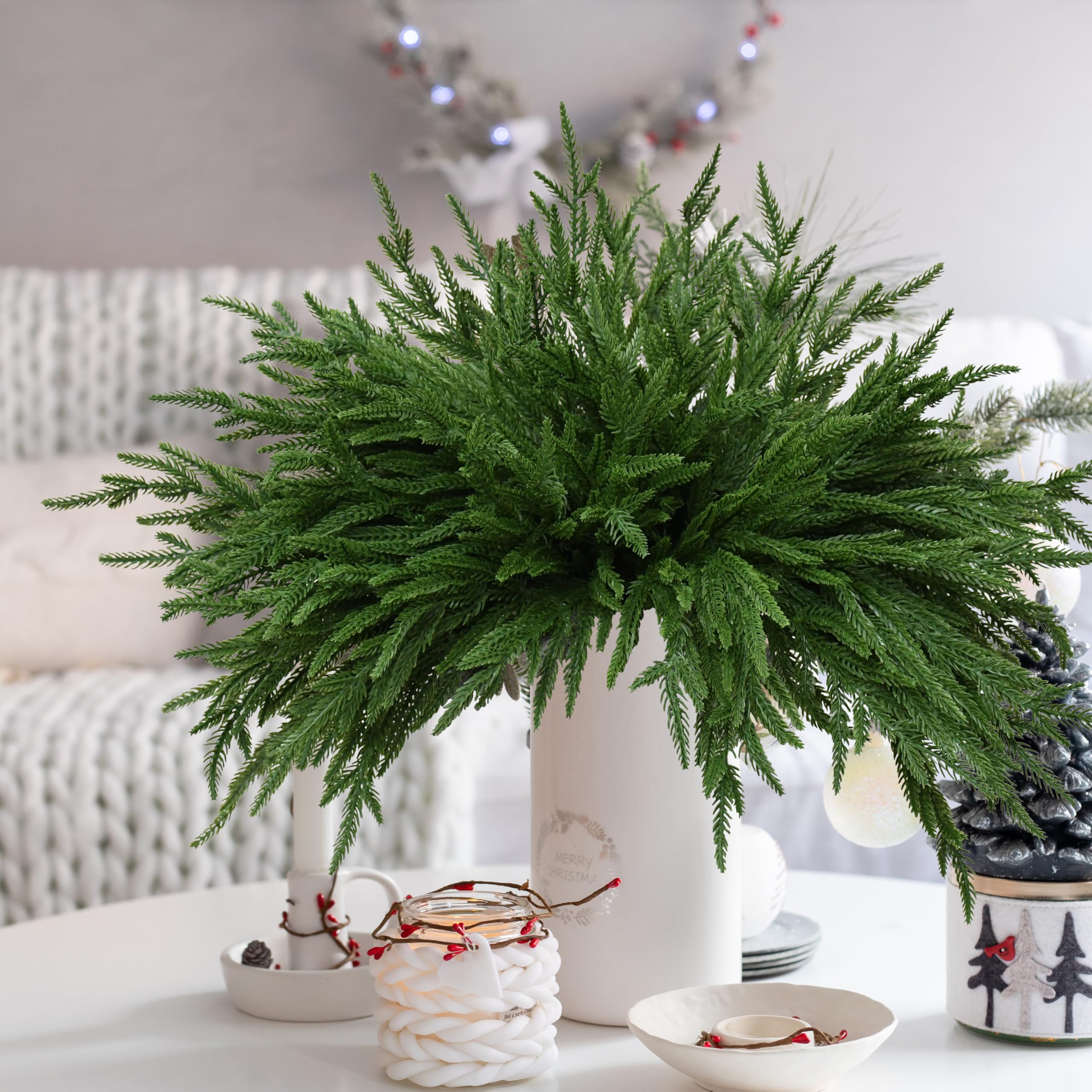 Norfolk-Kiefernzweige für Weihnachten, 81,3 cm, künstliche Weihnachtsstiele, künstliche Grünpflanzen, Zweige für Vasen, DIY-Girlande, Weihnachten, Innen- und Außenbereich, Heimdekoration (16)
