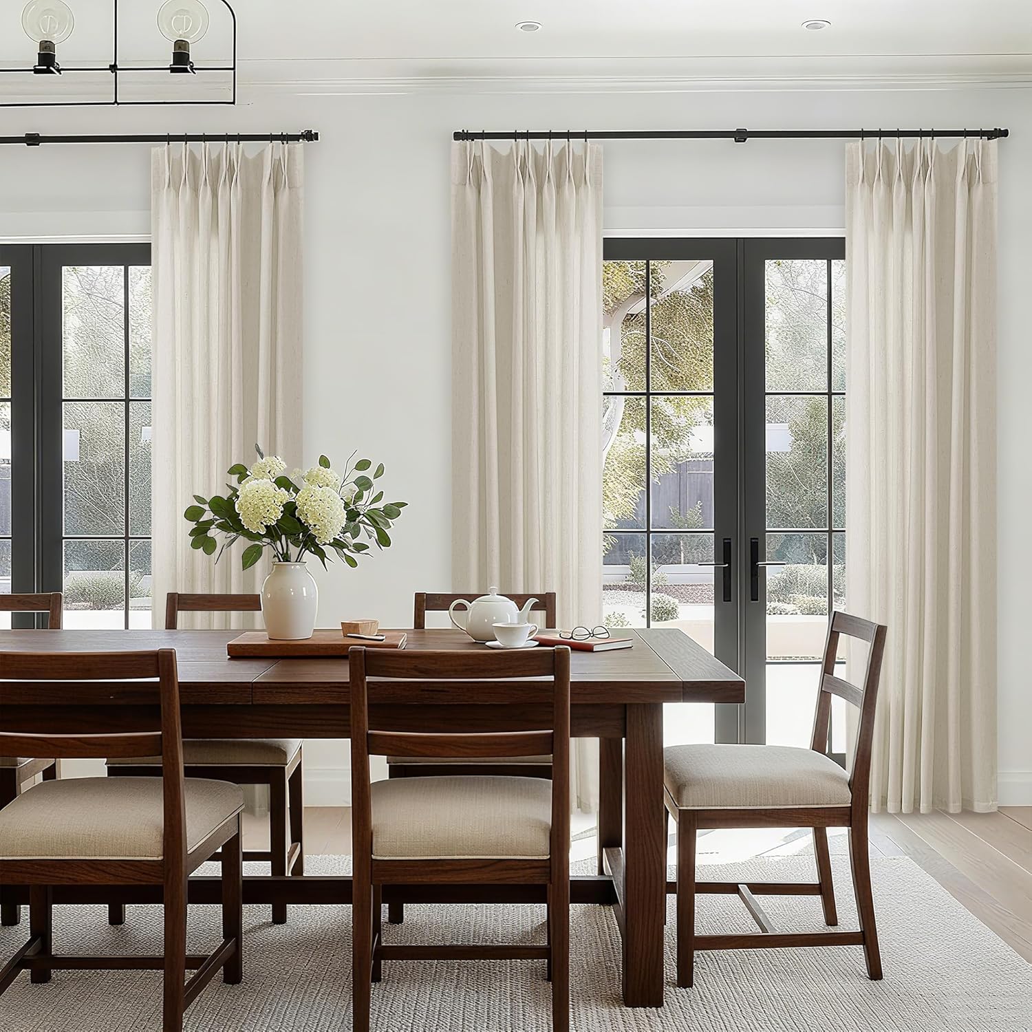 Linen Sheer Curtains 120 Inches Long for Living Dining Room Pinch Pleated Curtain Drape with Hooks Rings Back Tab Extra Long Greige Oatmeal Tan Beige Light Filtering 120 Inch Drapes 10FT 1 Panel