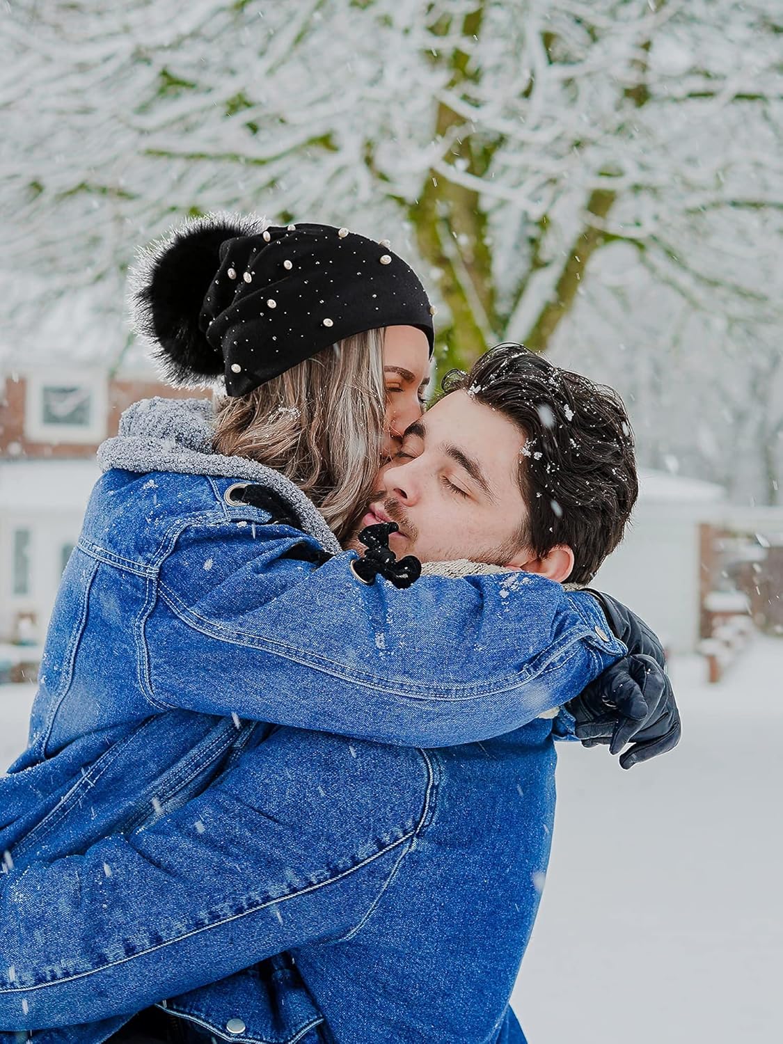 Womens Slouchy Beanie Hat with Fur Ball Pompom Cotton Pearls Winter Fall Hat - Image 8