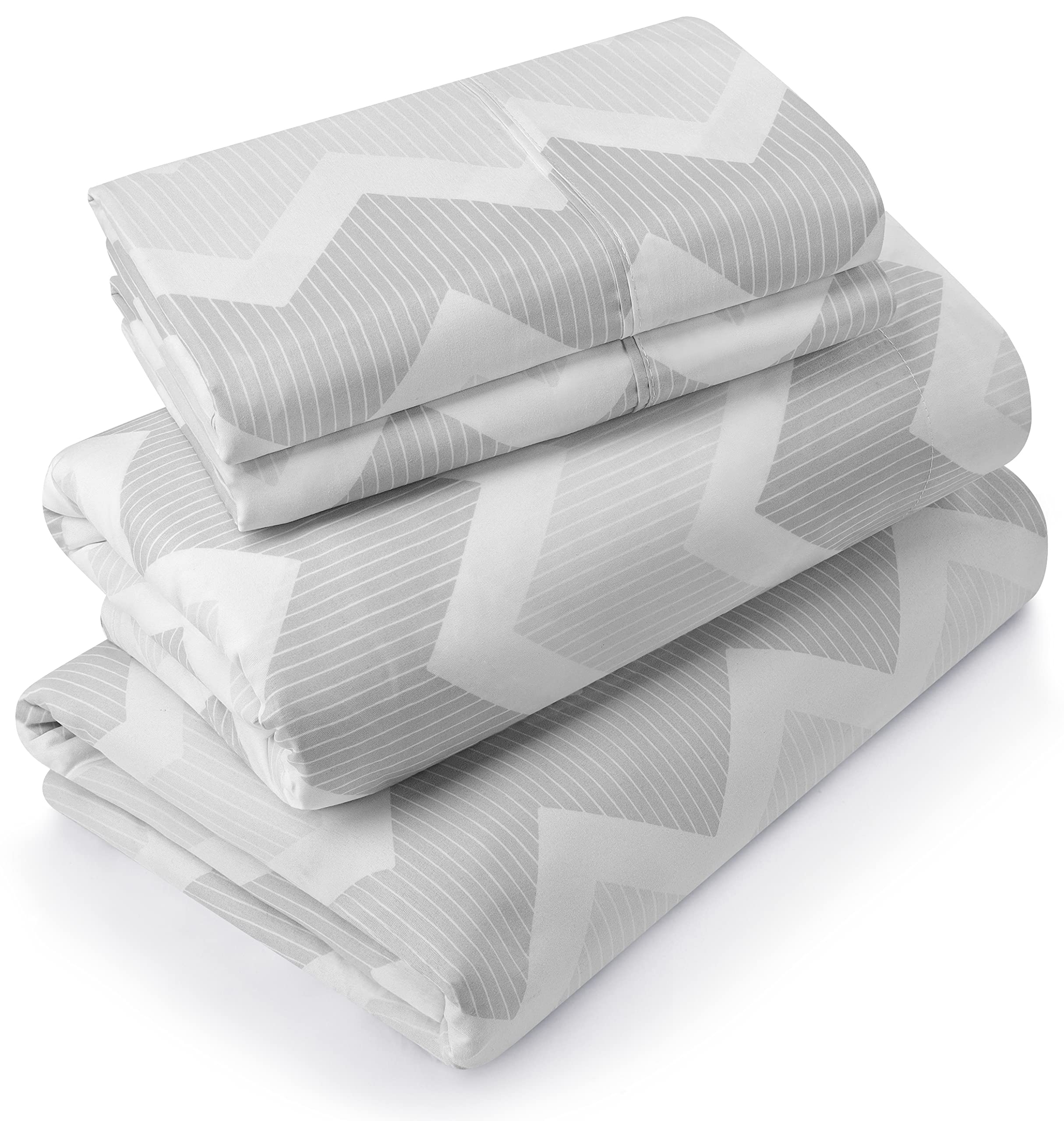 Utopia Bedding Queen Sheet Set, Soft Microfiber 4 Piece Bed Sheets with 15" Deep Pocket - Easy Care Brushed Microfiber (Chevron - Grey)