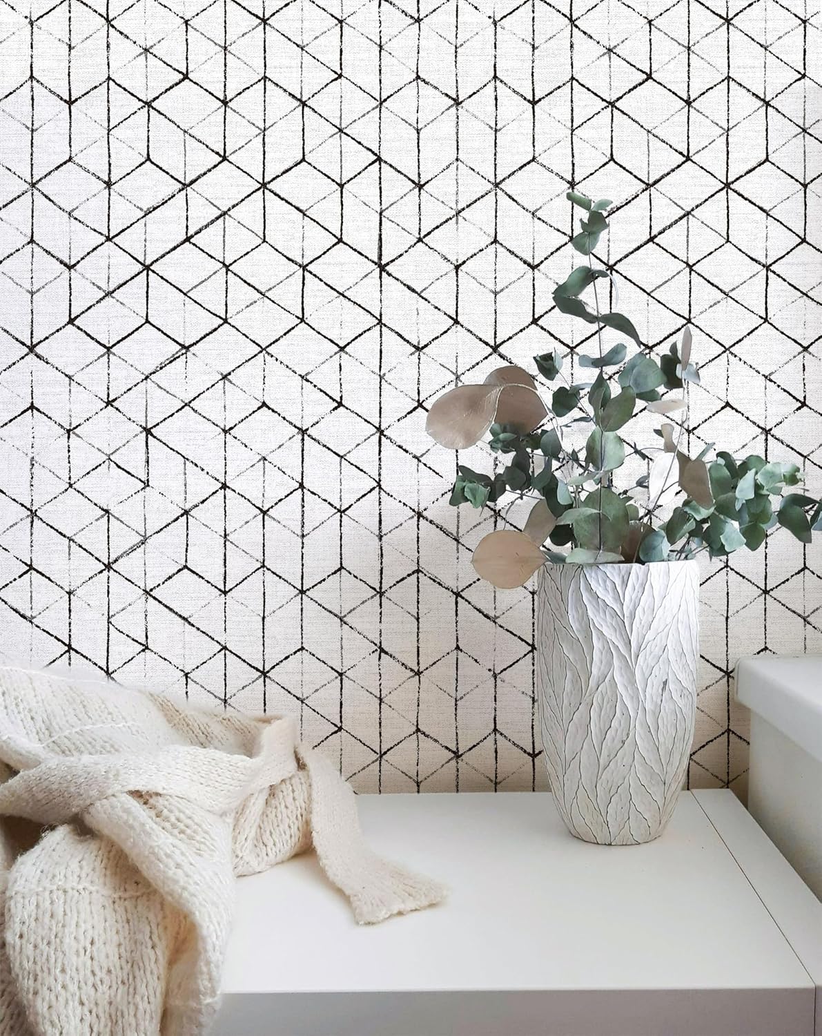 MelunMer Black and White Peel and Stick Wallpaper Boho Contact Paper for Cabinets Removable Self Adhesive Wallpaper Geometric Modern Contact Paper Bathroom Bedroom Waterproof 17.3”×78.7”