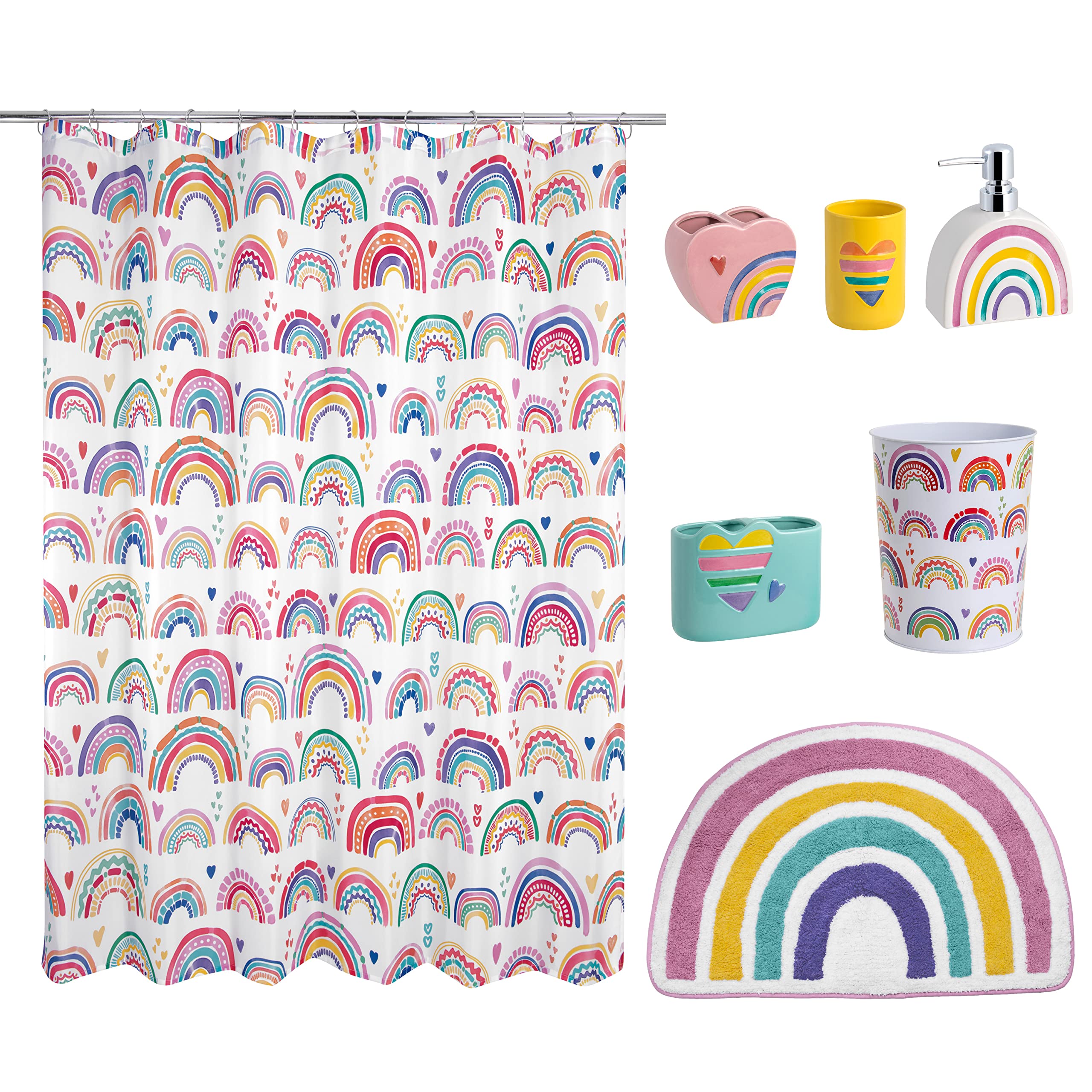 Allure Home Creation Rainbow Hearts Bath Set 7-Piece Bundle