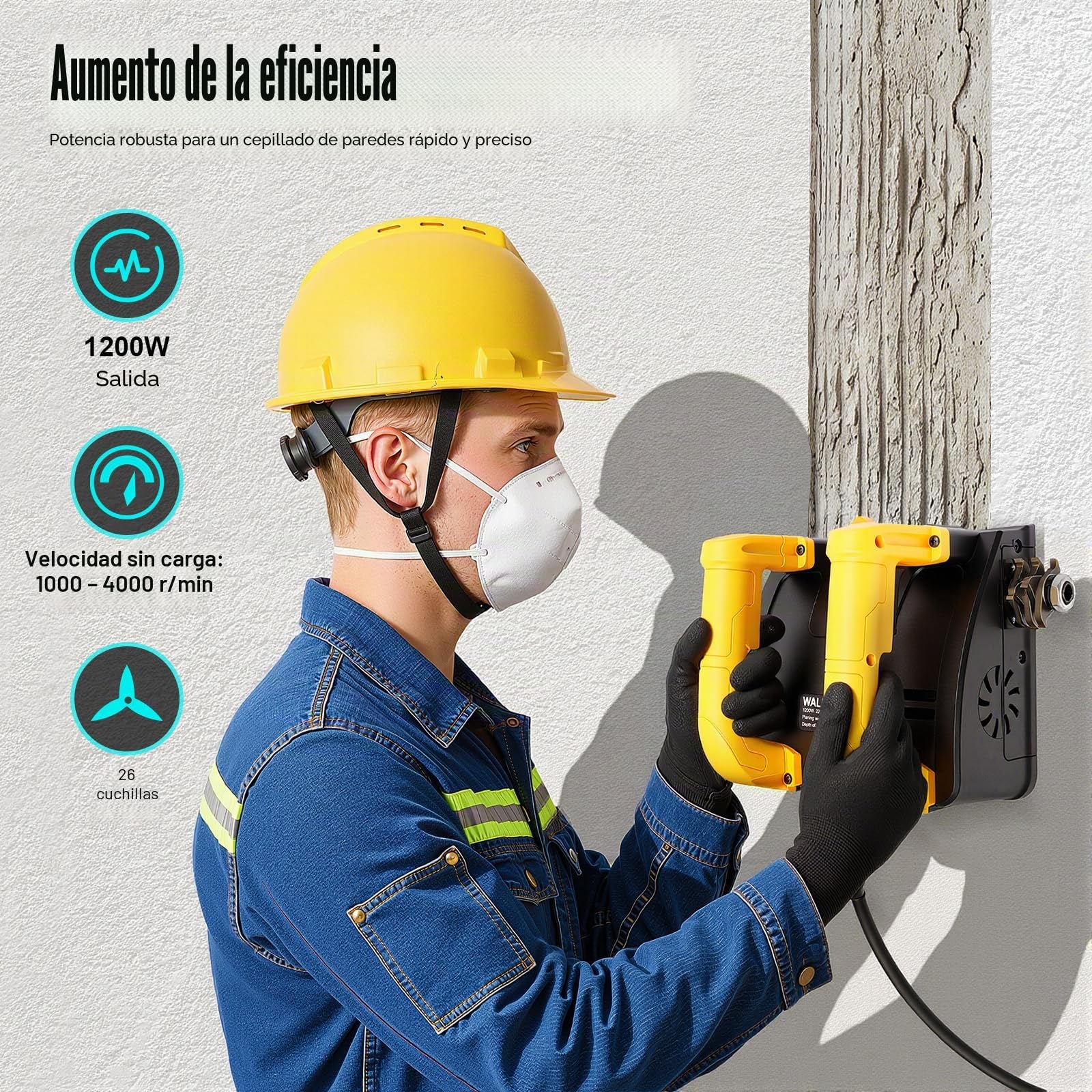 1200W Máquina de tallado de pared eléctrica Portátil Máquina de tallado de rodillos Hoja de poder Pala Máquina de pared, Fresadora de renovación Amoladora Fresadora de yeso Fresadora de muro Fresadora