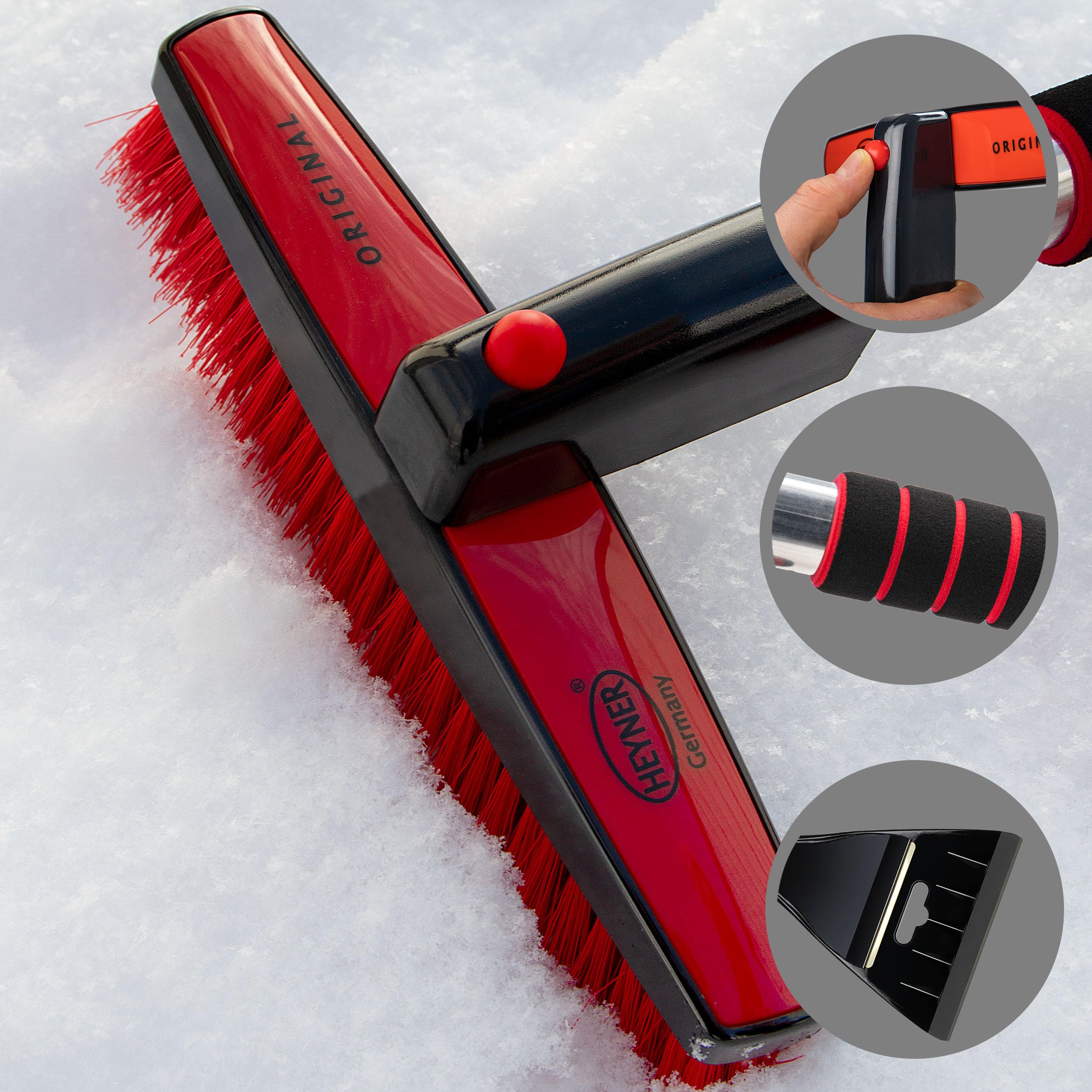 HEYNER® Eiskratzer mit Besen Scheibenkratzer mit Messingklinge, ausziehbar mit drehbarer Schneebürste