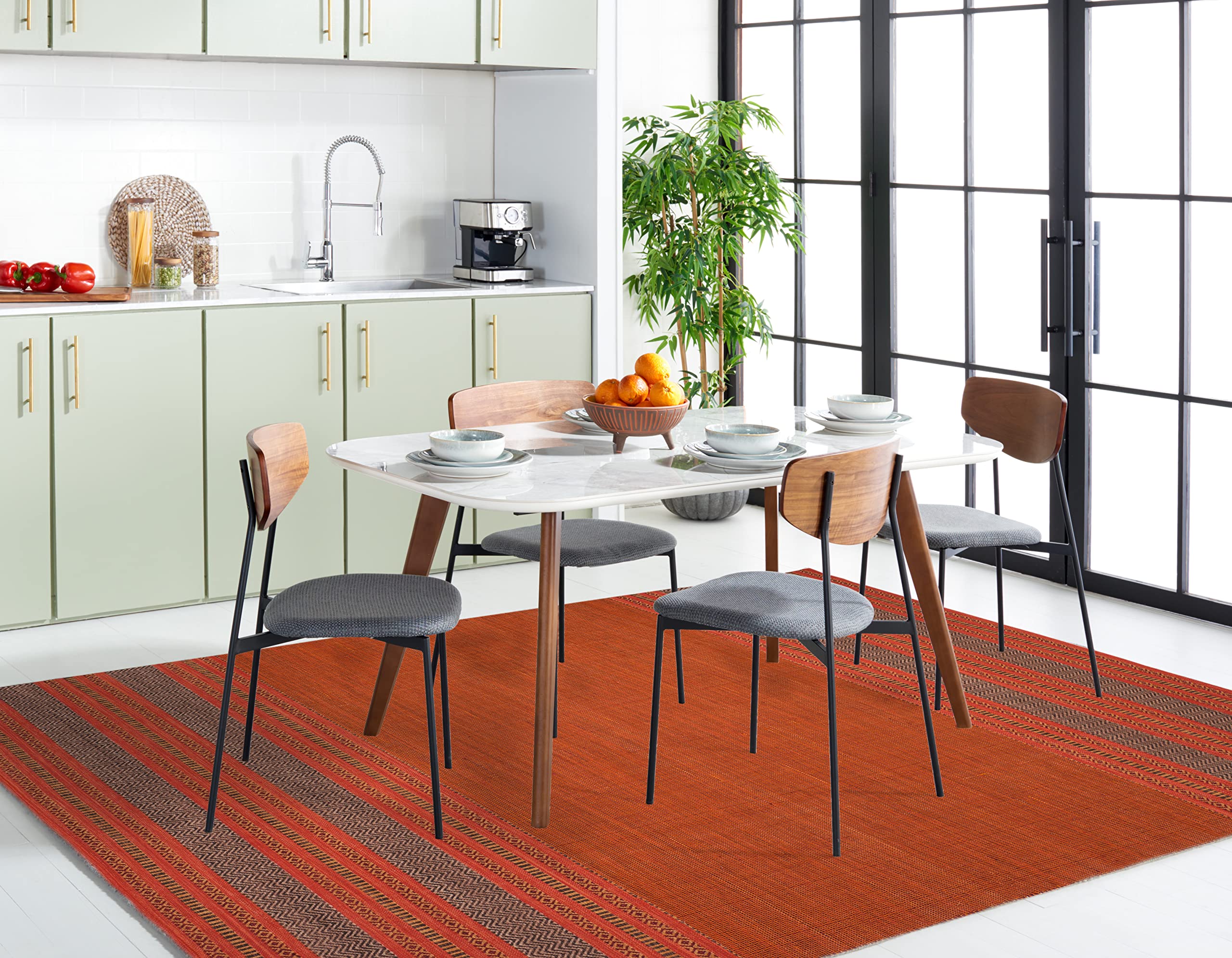 SAFAVIEH Montauk Collection Area Rug - 8' Square, Orange & Red, Handmade Flat Weave Stripe Cotton, Ideal for High Traffic Areas in Living Room, Bedroom (MTK214B)