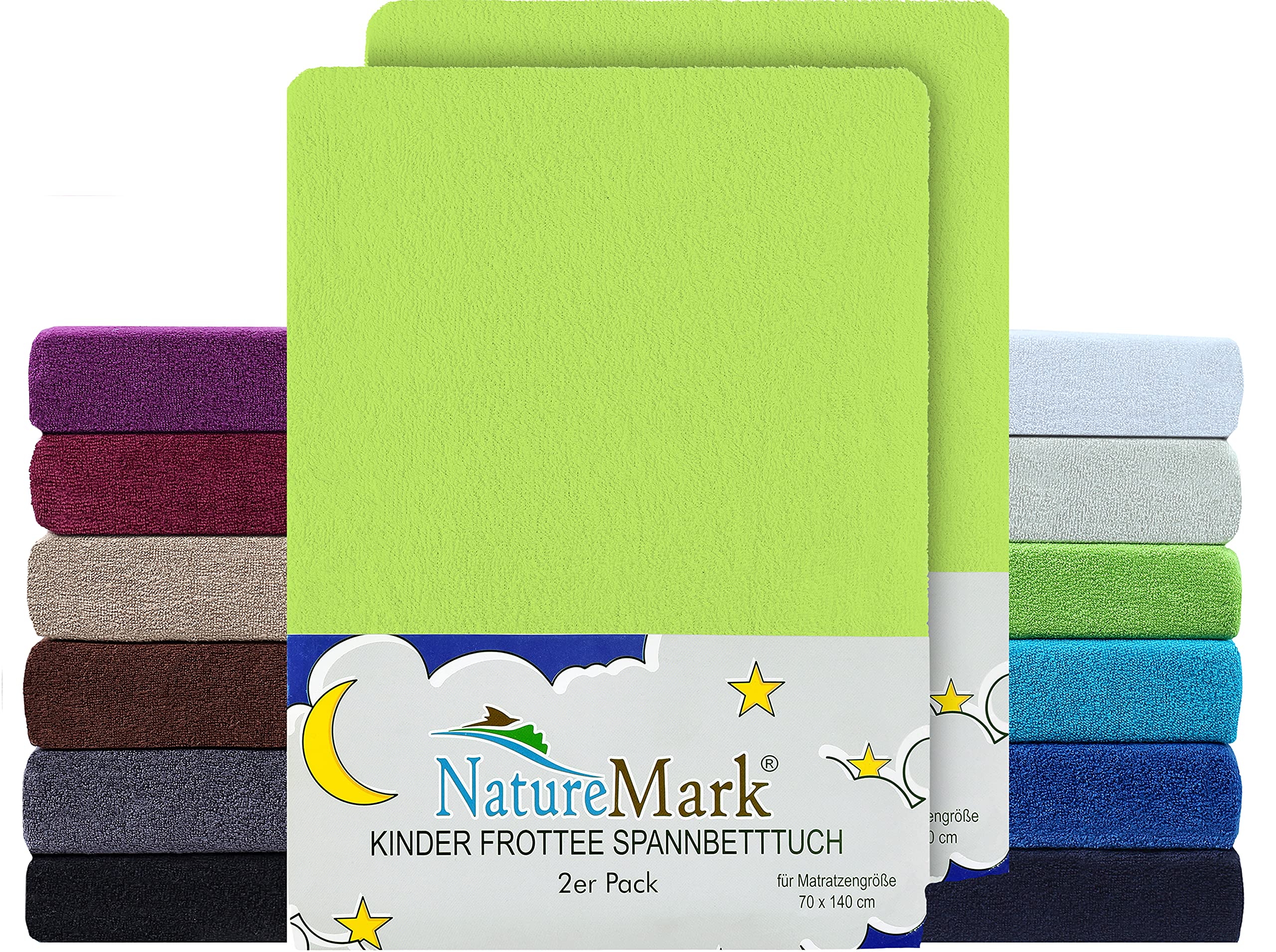 NatureMark 2er Pack Kinder Spannbettlaken – Superweiches Frottee, Hautfreundlich & Pflegeleicht – Perfekt für ruhige Nächte – 70×140 cm, Apfel Grün