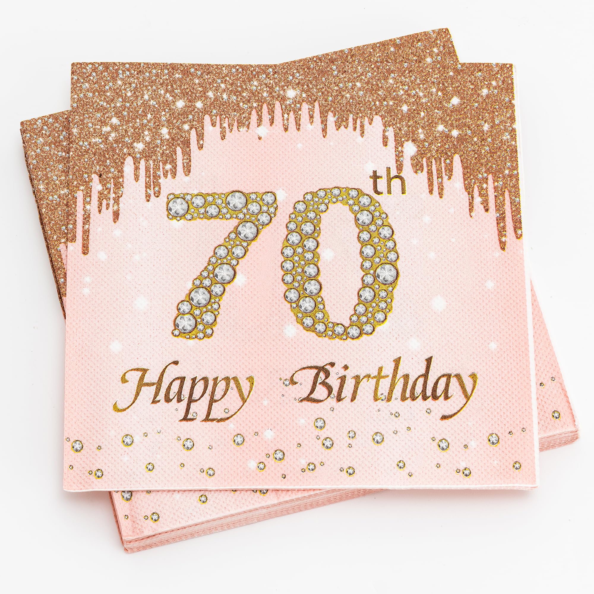 Calculs 70th Birthday Cocktail Napkins Cheers To 70 Rose Gold Tableware Snack/Dessert/Beverage Disposable Napkin 20pk