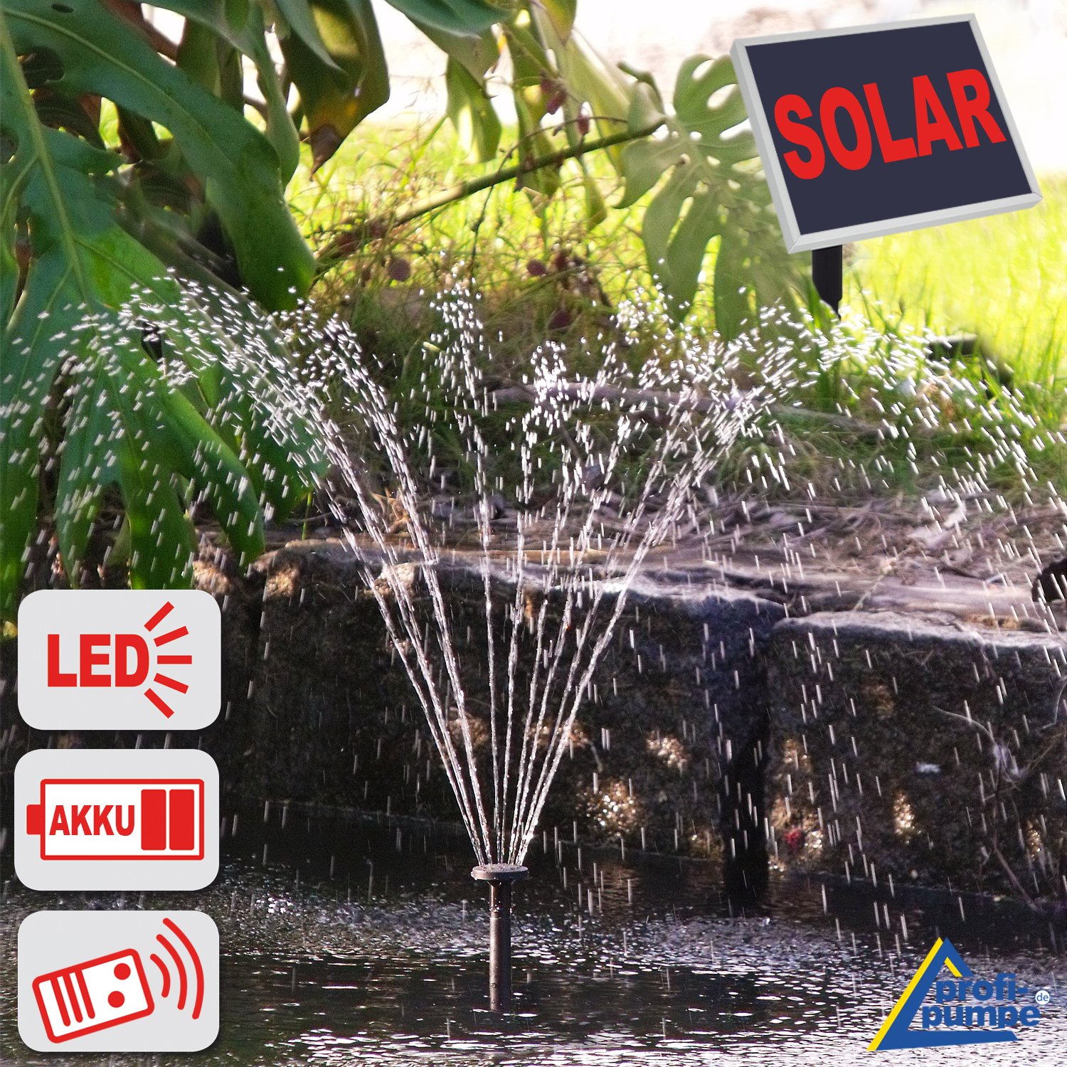 SOLAR STAGNO POMPA Oslo 300 Light-3 SET Solar-Pompa-Stagno 2,8 Watt con ACCU, max. 250L / h per laghetto da giardino 2-10qm, fontana solare, fontana a cascata con modalità batteria-automatica, luce LED, timer e funzione di memoria!