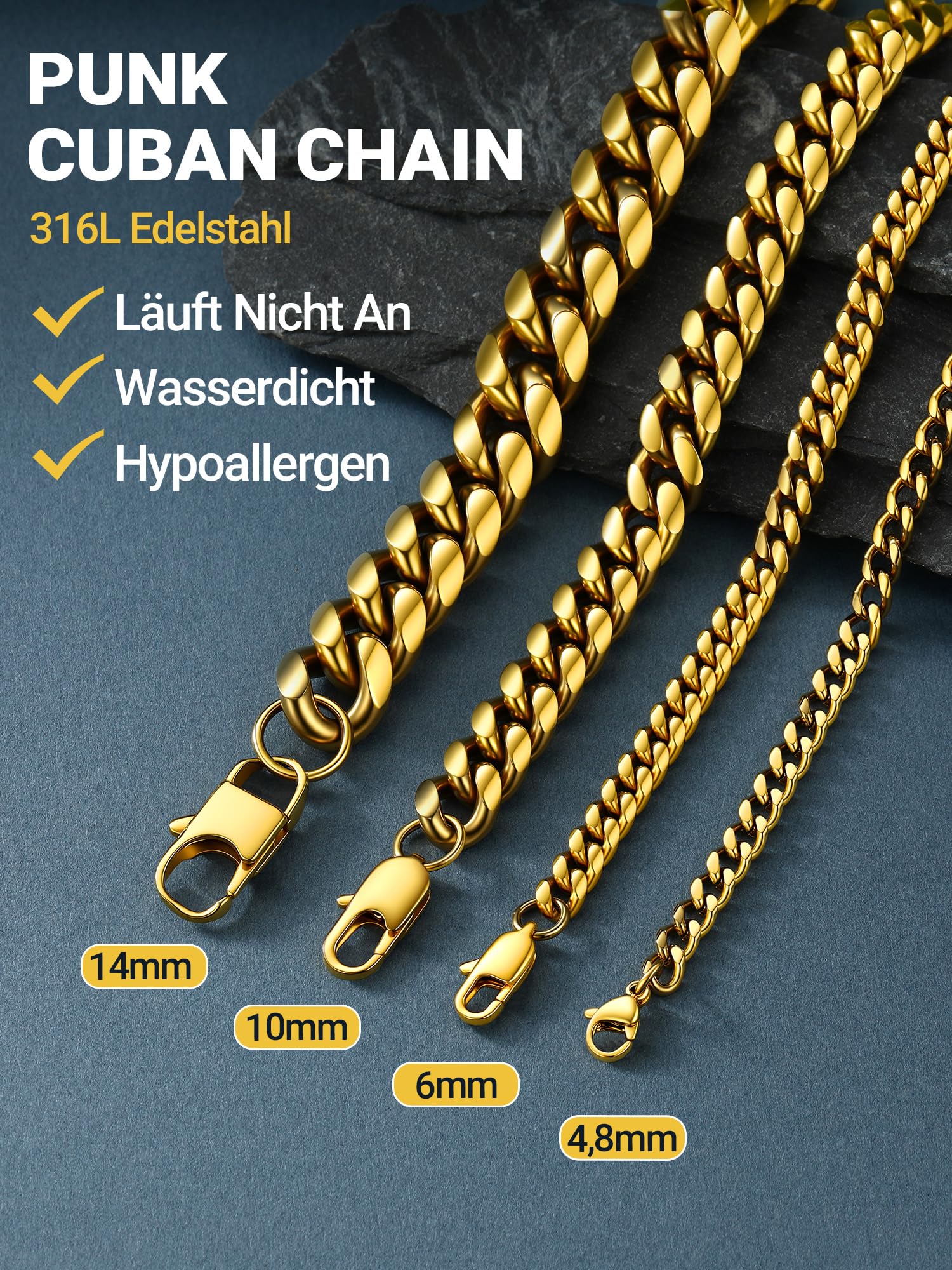PROSTEEL Herren Halskette Edelstahl massiv Panzerkette Wasserfest Kette